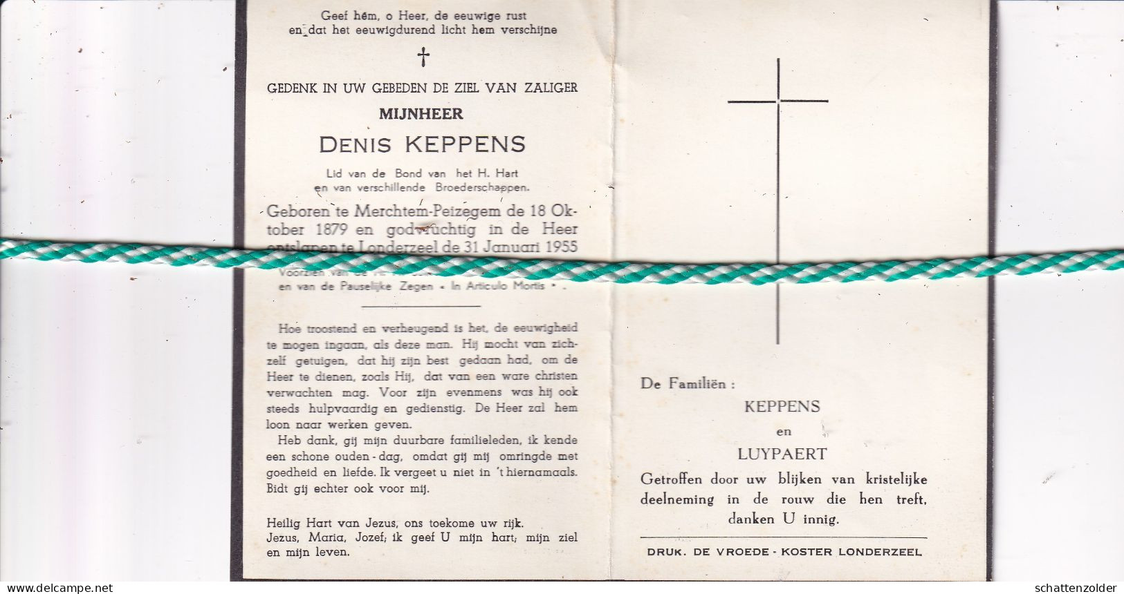 Denis Keppens, Merchtem-Peizegem 1879, Londerzeel 1955 - Obituary Notices