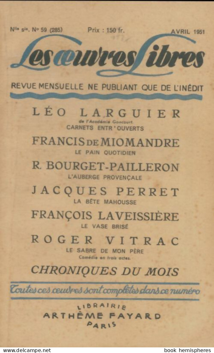 Les Oeuvrs Libres N°59 (1951) De Collectif - Non Classés