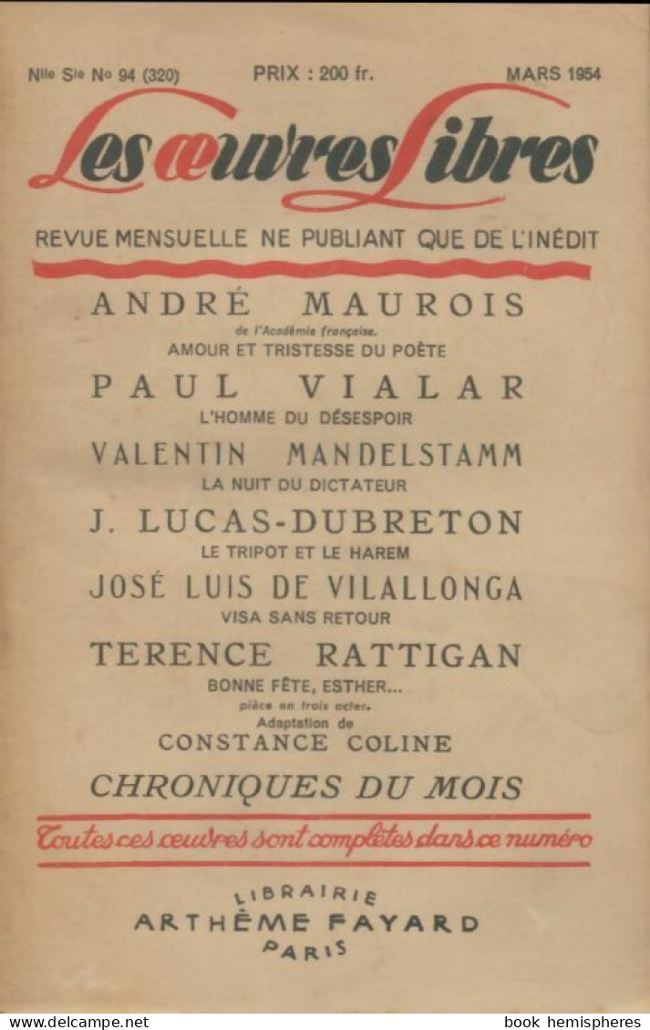 Les Oeuvres Libres N°94 (1954) De Collectif - Sin Clasificación