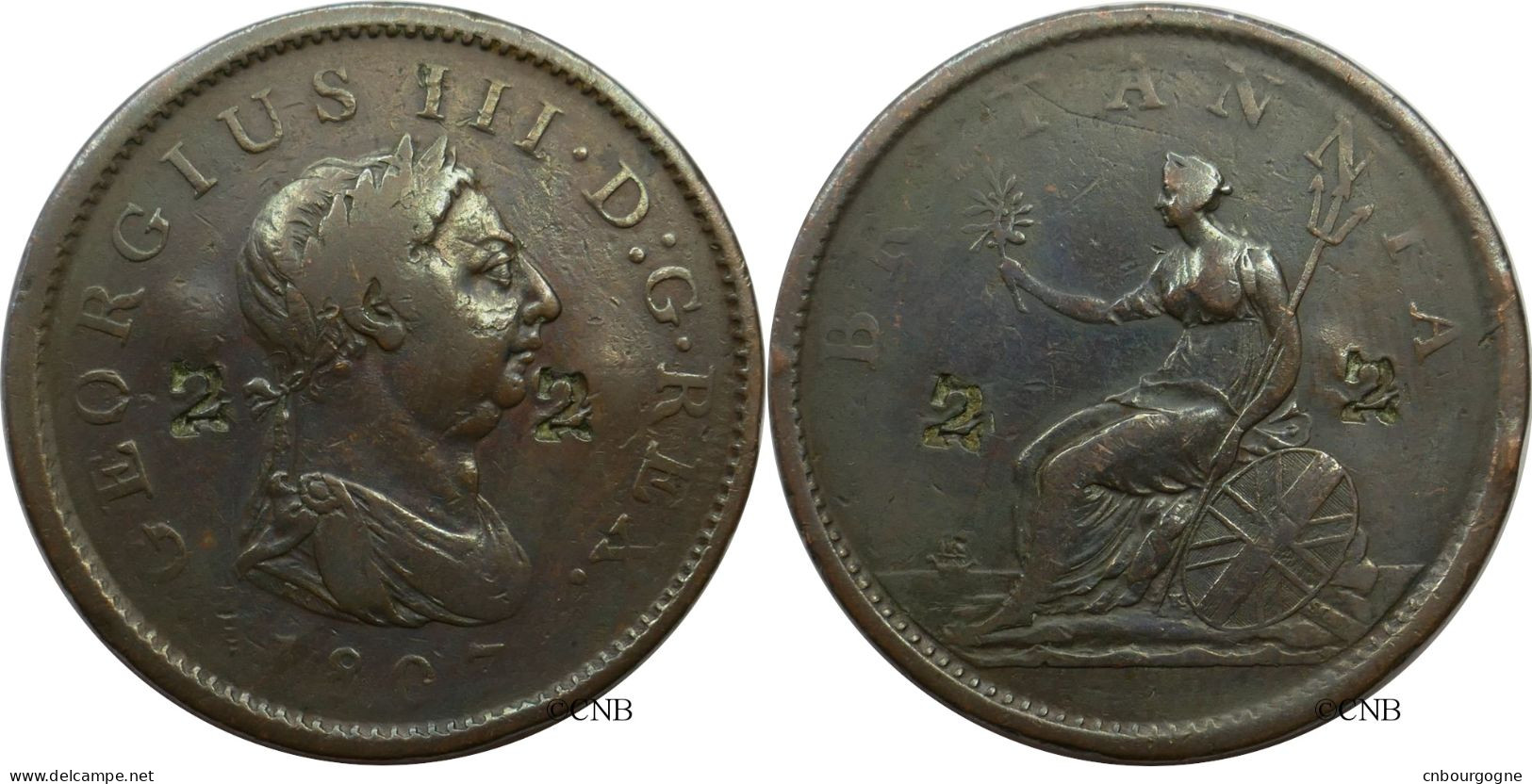 Royaume-Uni - George III - One Penny 1807 Contremarques 2 - TB/VF30 - Mon5856 - Andere & Zonder Classificatie