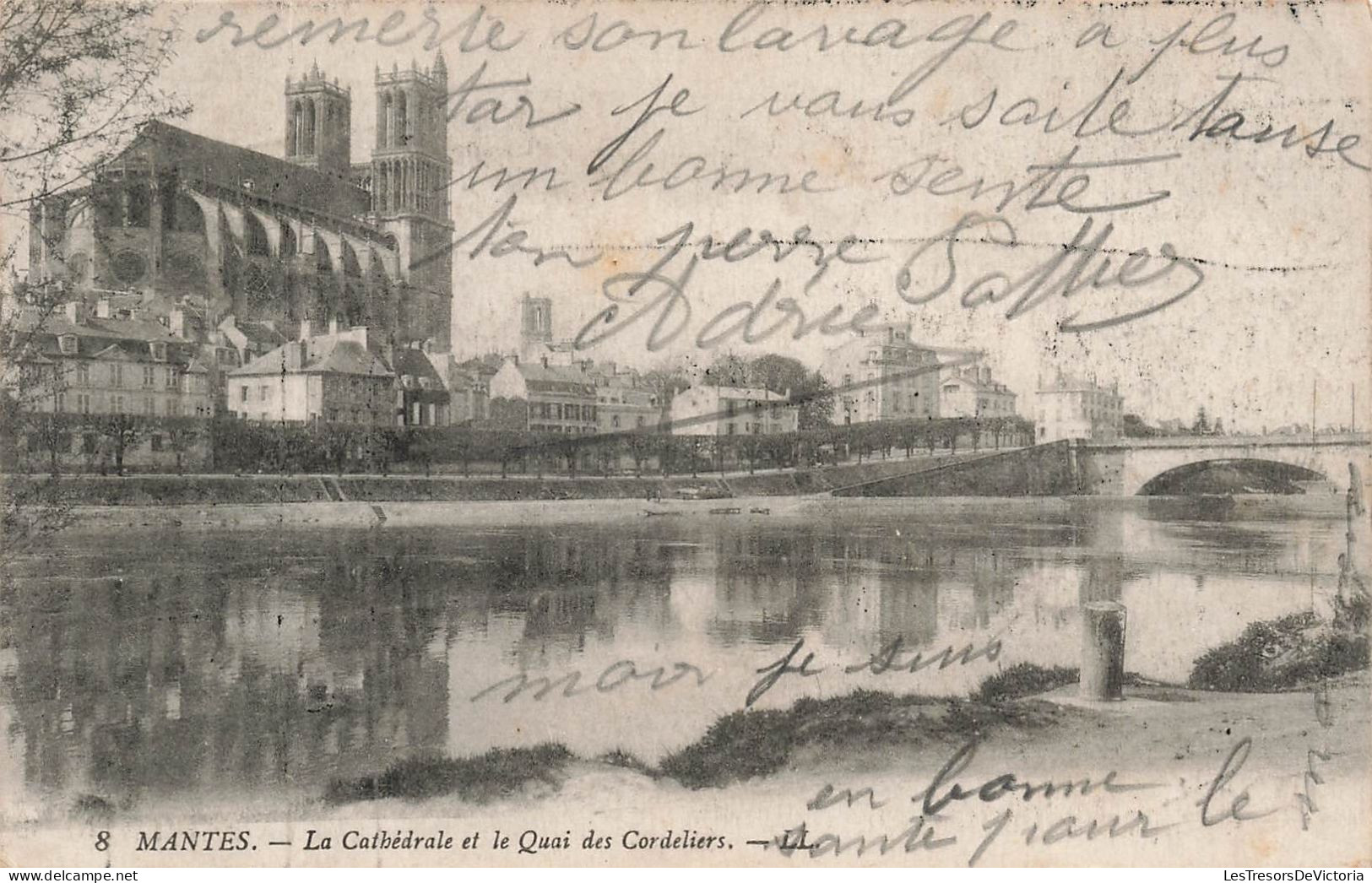 FRANCE - Mantes - La Cathédrale Et Le Quai Des Cordeliers - LL - Carte Postale Ancienne - Mantes La Ville