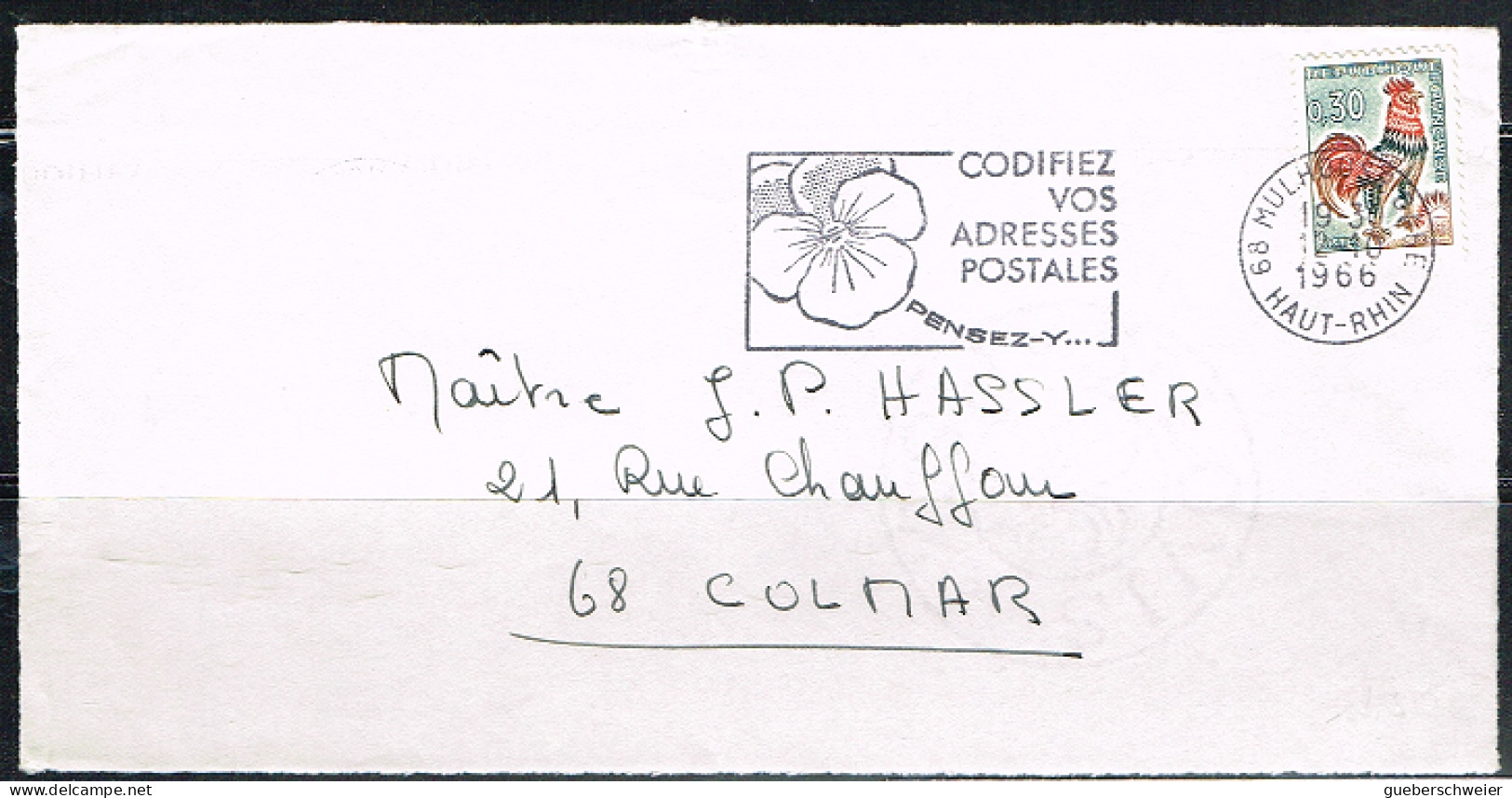 FLORA-L242 - FRANCE Flamme Illustrée Pensée Sur Devant De Lettre Codifiez Vos Adresses Mulhouse 1966 - Maschinenstempel (Werbestempel)