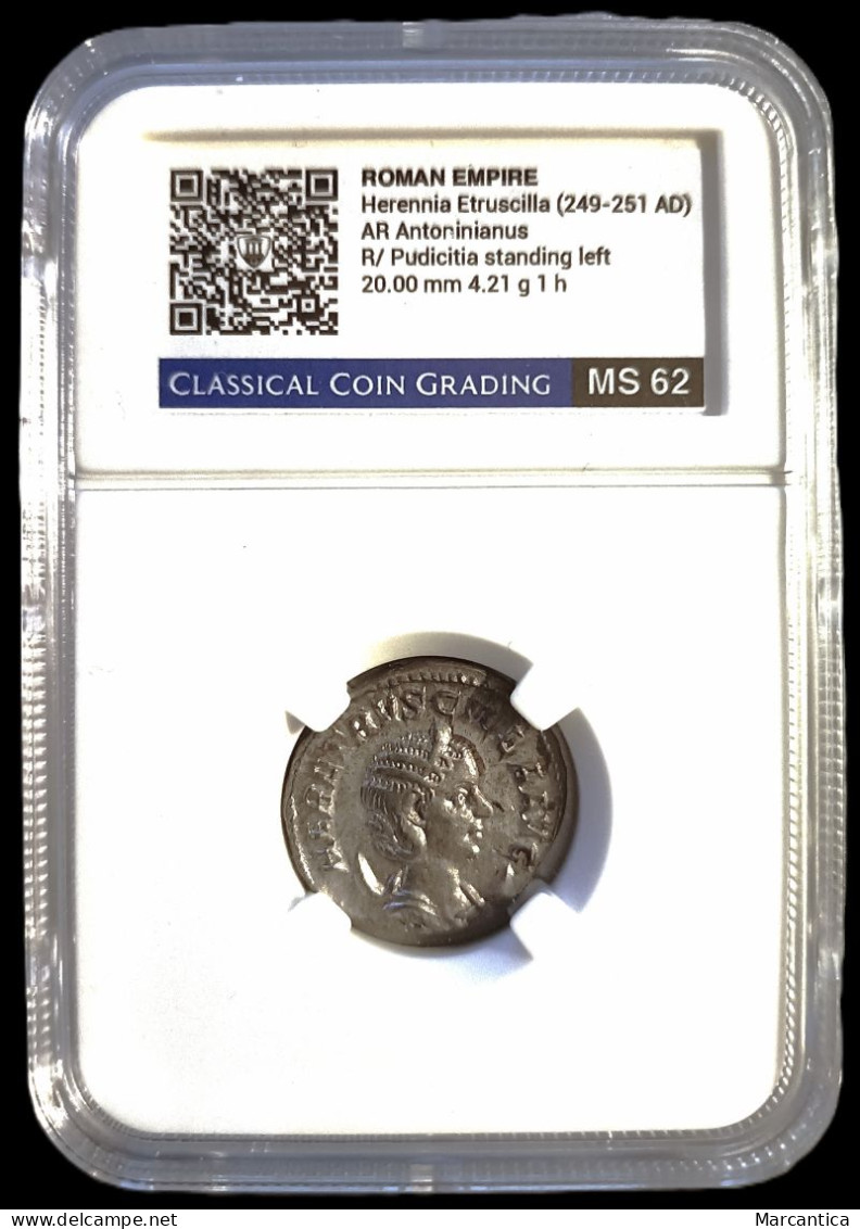CCG Certified! Herennia Etruscilla. Augusta, A.D. 249-251. AR Antoninianus. Rome Mint, Struck A.D. 250. PVDICITIA AVG - La Crisi Militare (235 / 284)