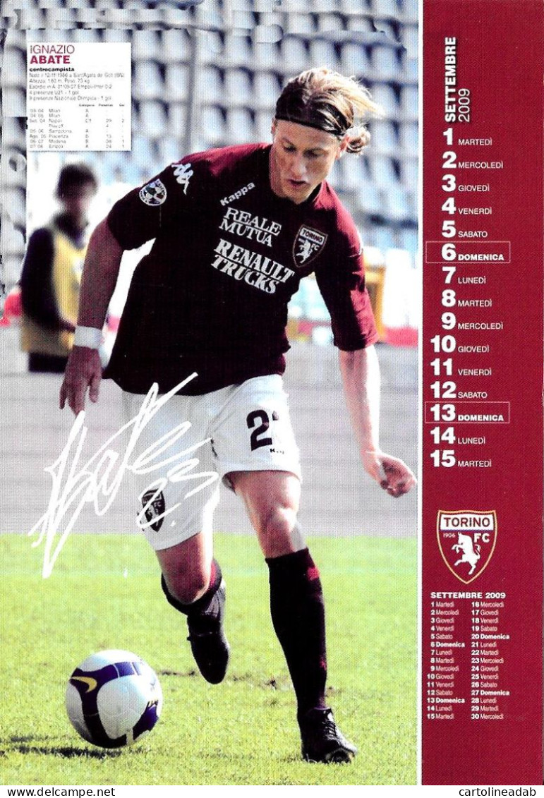 [MD9645] CPM - TORINO CALENDARIO UFFICIALE - SETTEMBRE 2009 - IGNAZIO ABATE - PERFETTA - Non Viaggiata - Soccer