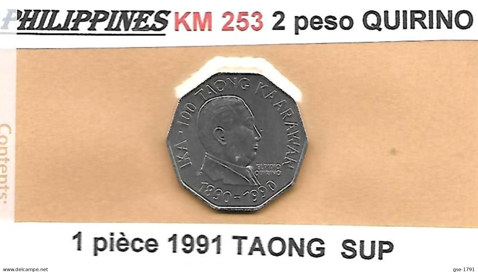 PHILIPPINES  2 PESOS Commémorative KM 253  QUIRINO 1991  SUP - Philippinen