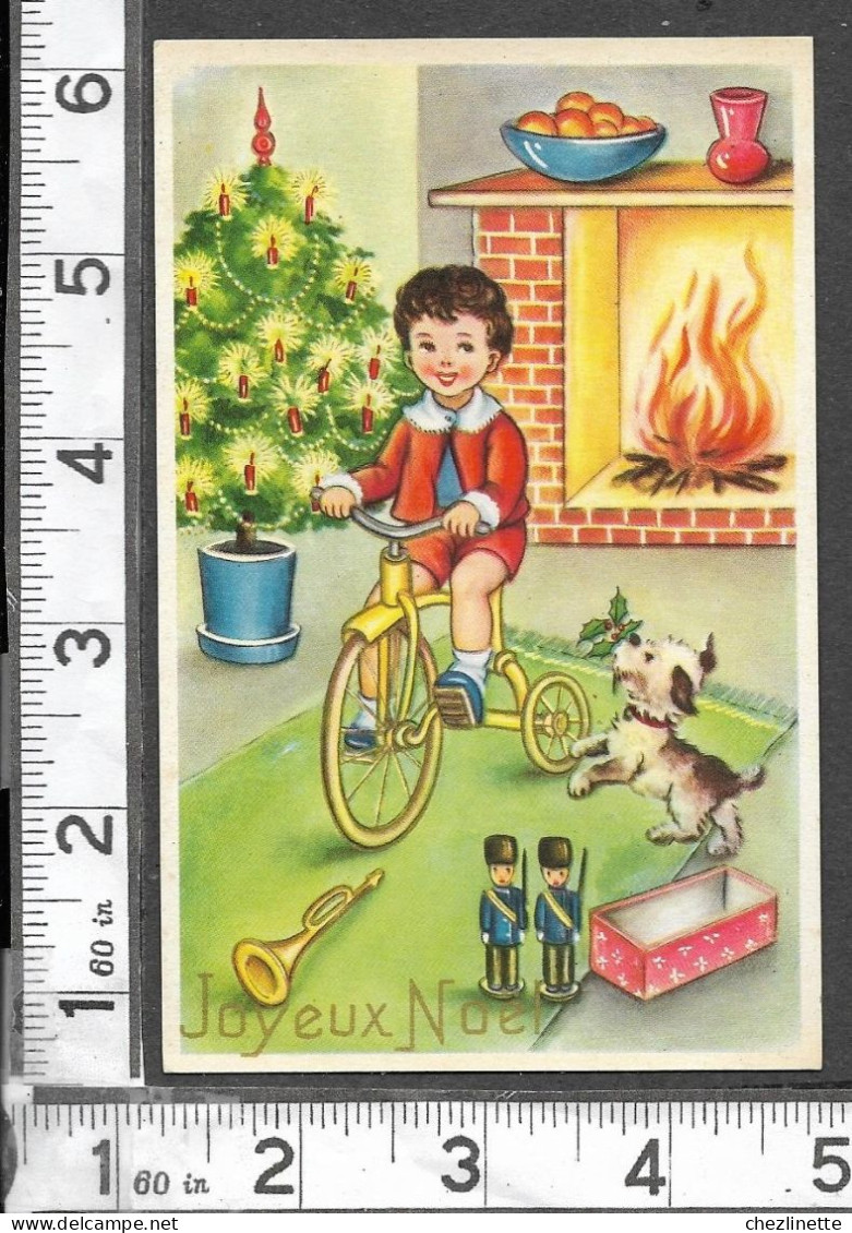 CARTE PHOTOCHROM Série 353 / NOEL / ENFANT TRICYCLE SOLDATS DE PLOMB CHIEN SAPIN ILLUMINE FEU DE CHEMINEE TROMPETTE /RV - Children's Drawings