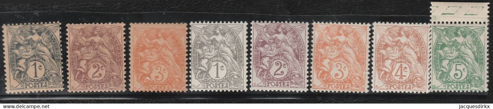 France  .  Y&T   .   107/111  (8 Timbres)    .     **   .     Neuf Avec Gomme D'origine Et SANS Charnière - 1900-29 Blanc