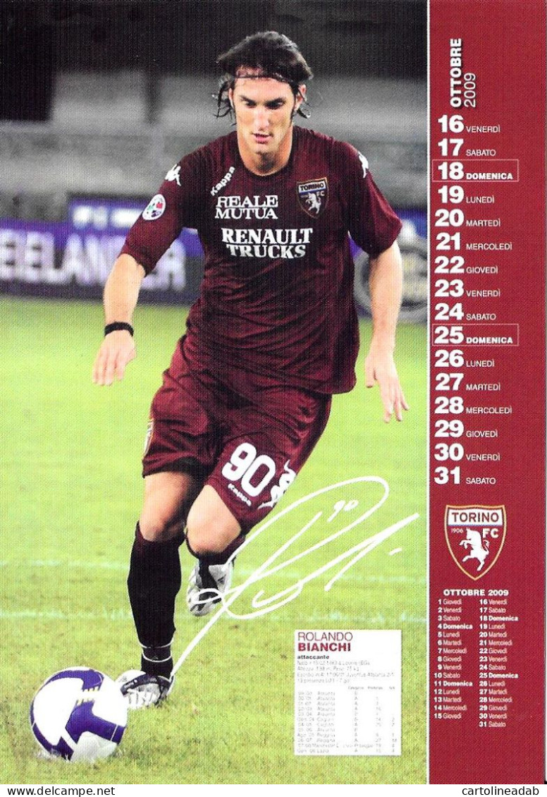 [MD9648] CPM - TORINO CALENDARIO UFFICIALE - OTTOBRE 2009 - ROLANDO BIANCHI - PERFETTA - Non Viaggiata - Football