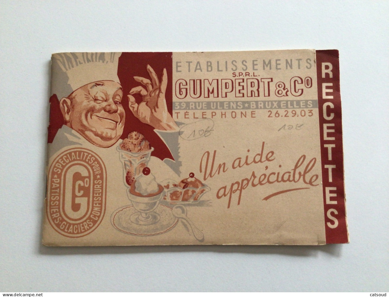 Ancien Petit Recueil De Recettes De Glaces Distribué Gratuitement Par Les Établissements GUMPERT & Co - Advertising
