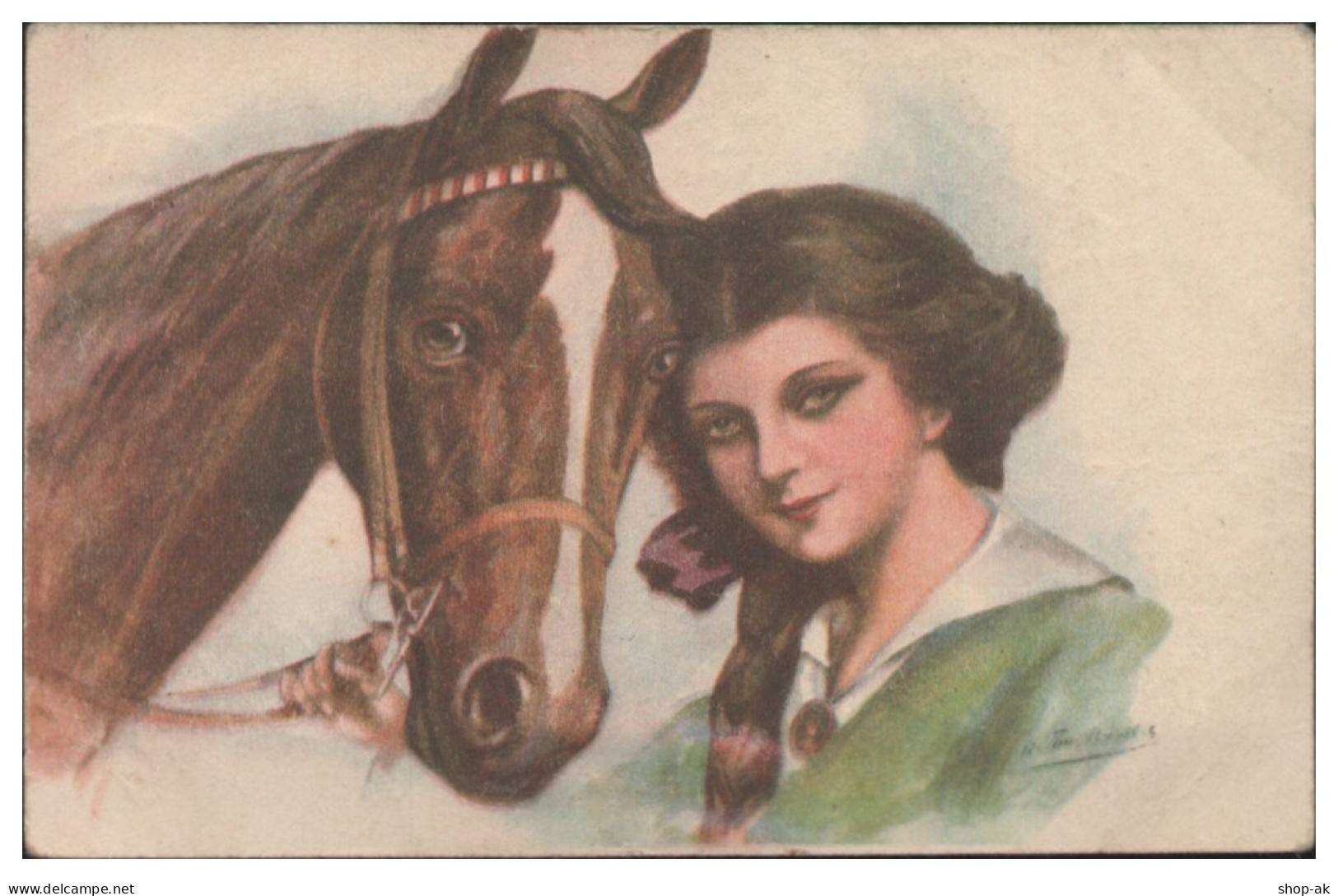 V6177/  Frau Mit Pferd Schöne Künstler AK 1925 - Chevaux