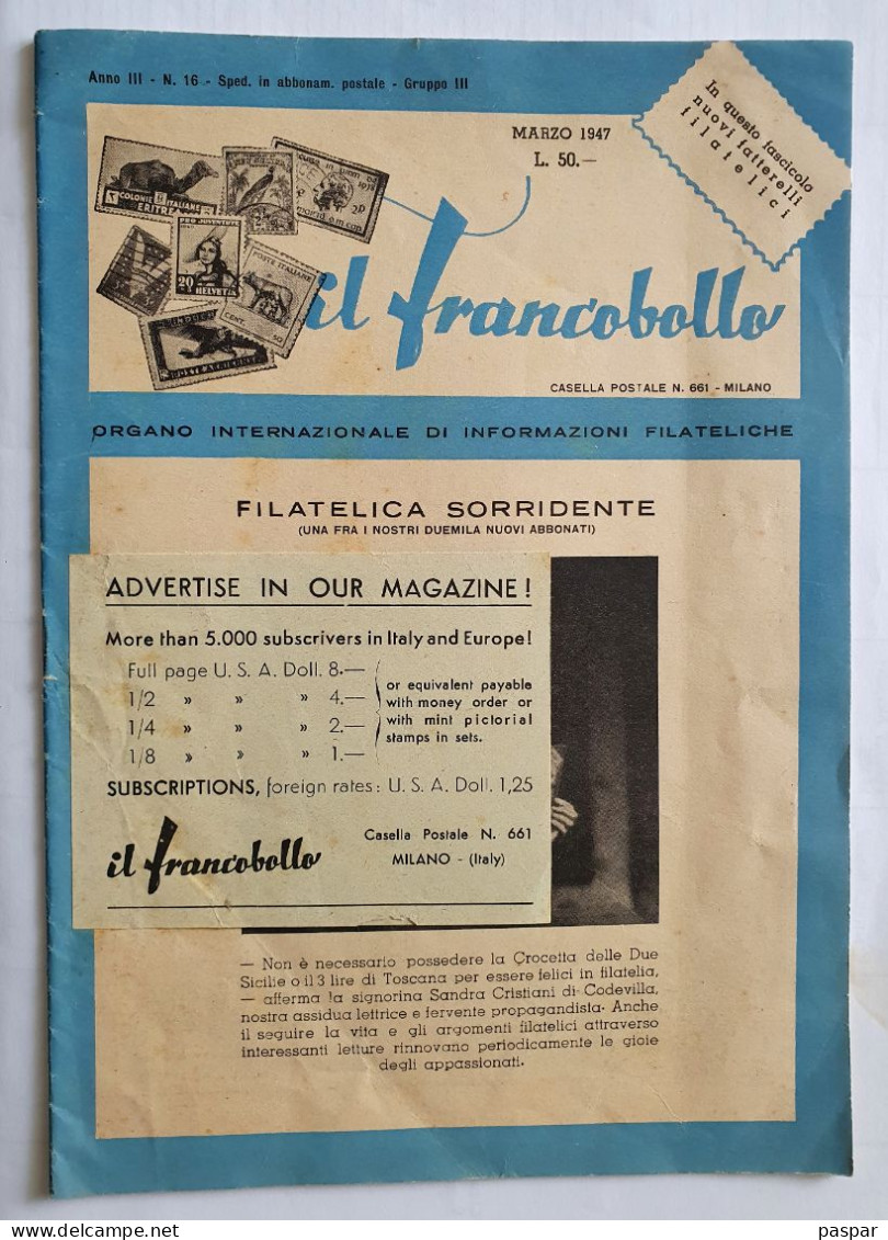 Il Francobollo Mars 1947 - Revue Philatélique Italienne - Organo Internazionale Di Informazioni Filateliche - Italiaans