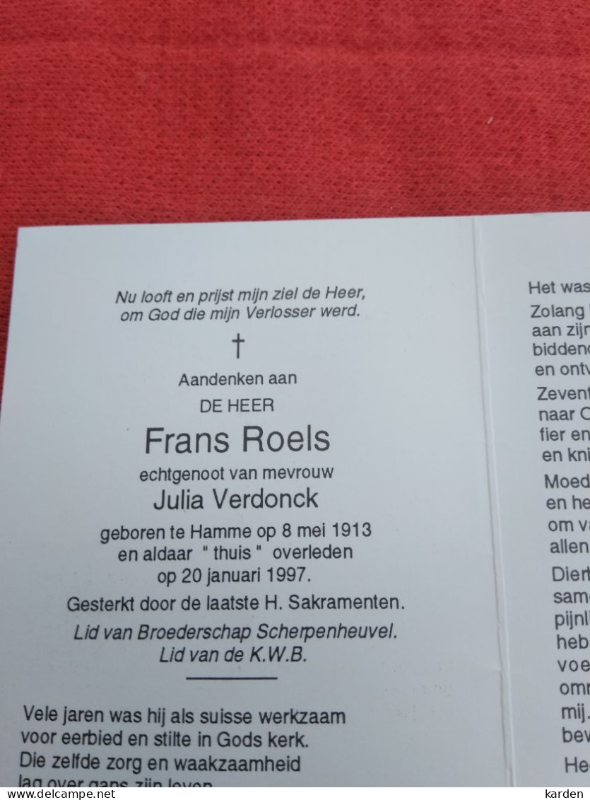 Doodsprentje Frans Roels / Hamme 8/5/1913 - 20/1/1997 ( Julie Verdonck ) - Religion & Esotérisme
