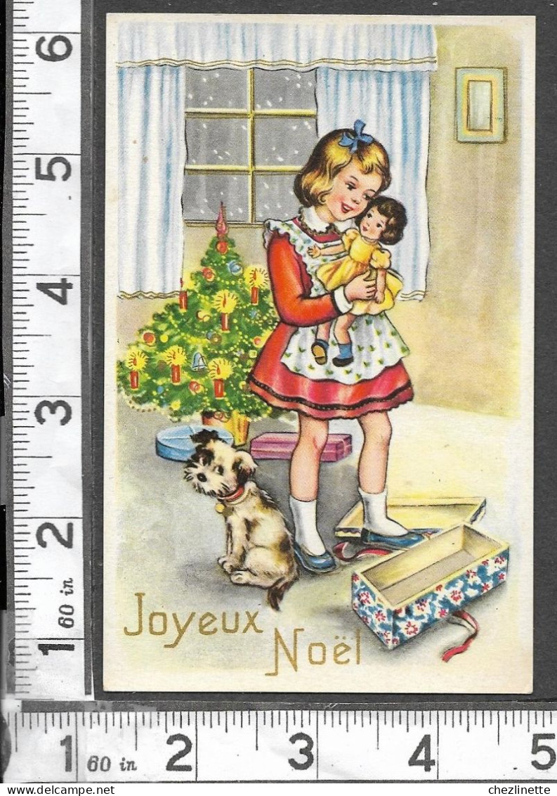 CARTE PHOTOCHROM Série 353 / NOEL / ENFANT FILLETTE POUPEE CHIEN SAPIN ILLUMINE CADEAUX / RV - Children's Drawings