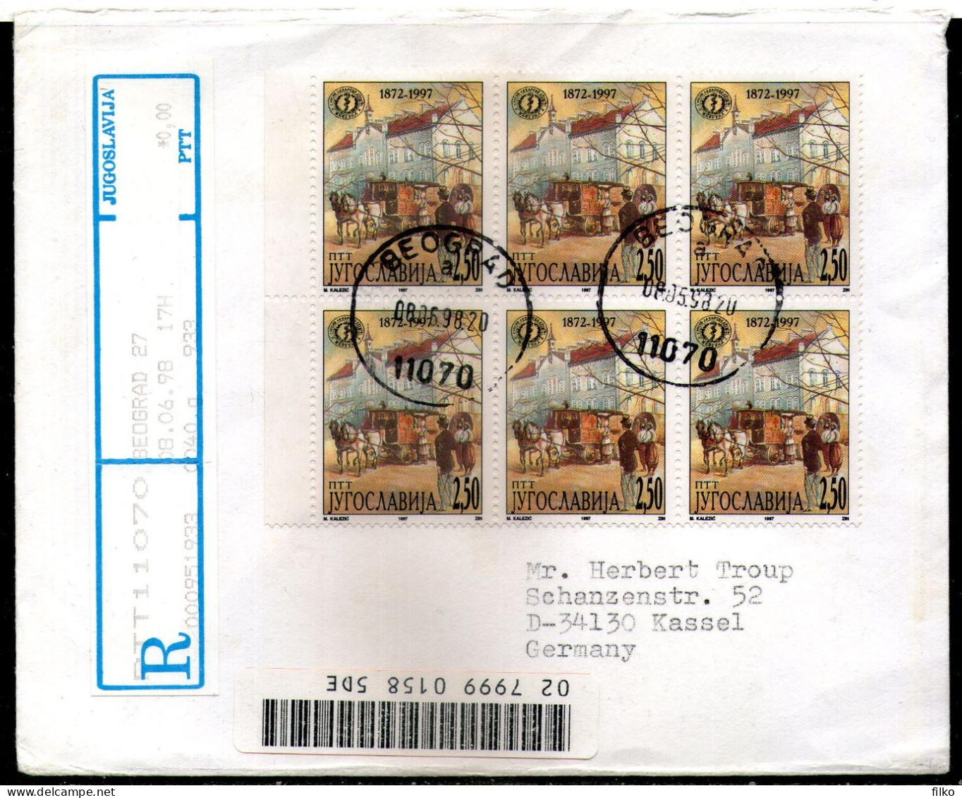 Yugoslavia,1998 RR Letter Cancel  Beograd,08.06.1998 ,to Kassel Germany ,,as Scan - Lettres & Documents