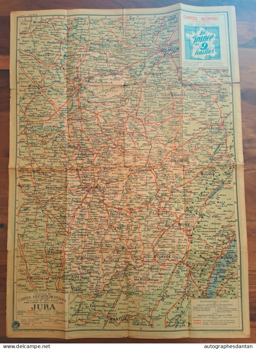 ● Ancienne Carte Du Département Du JURA 54x74cm - Collection Des Cartes Départementales Blondel La Rougery - Geographical Maps