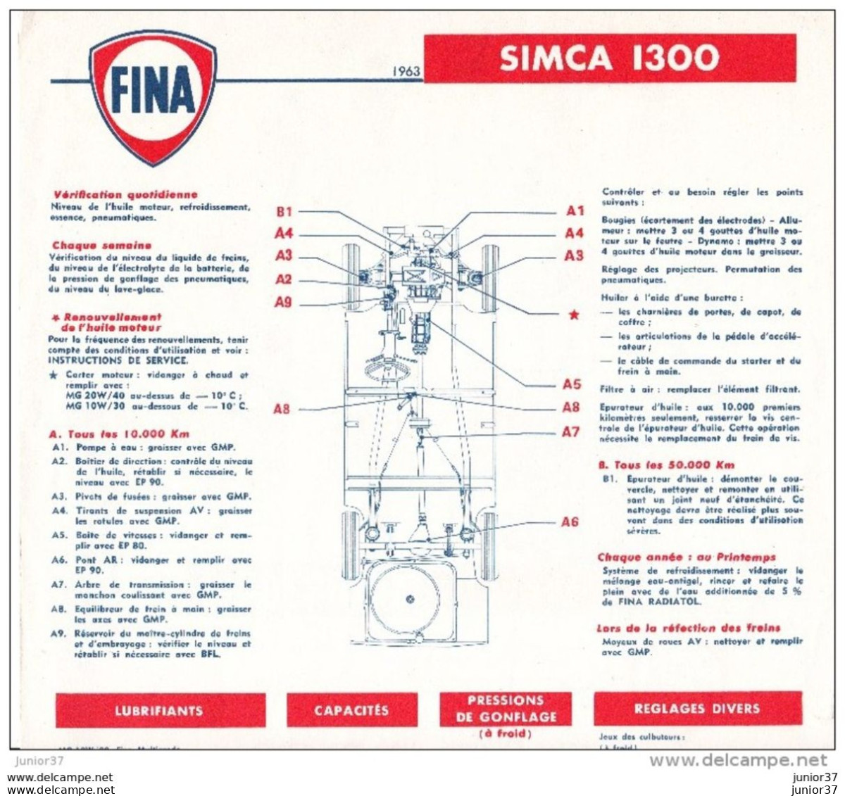 Feuillet Plan De Controle De Vérification De Simca 1300 1963 , Fina - Advertising