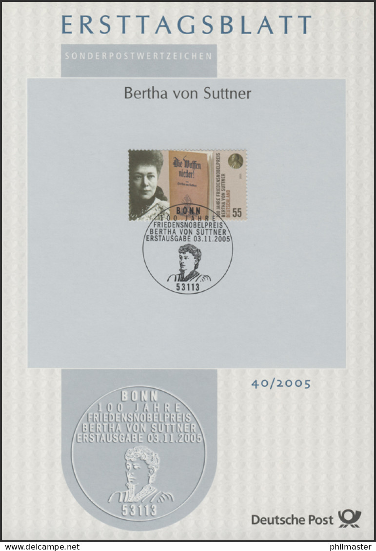 ETB 40/2005 Bertha Freifrau Von Suttner, Schriftstellerin, Pazifistin - 2001-2010
