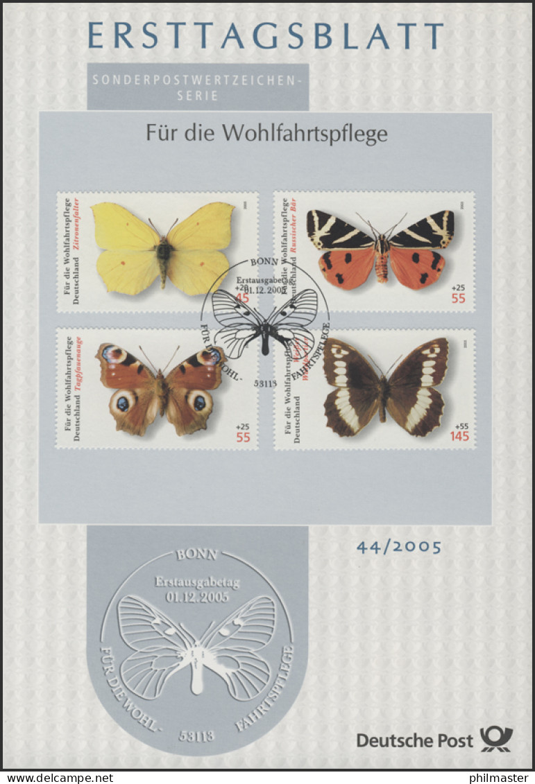 ETB 44/2005 Wofa Schmetterlinge Zitronenfalter, Rus. Bär, Pfauenauge Waldportier - 2001-2010