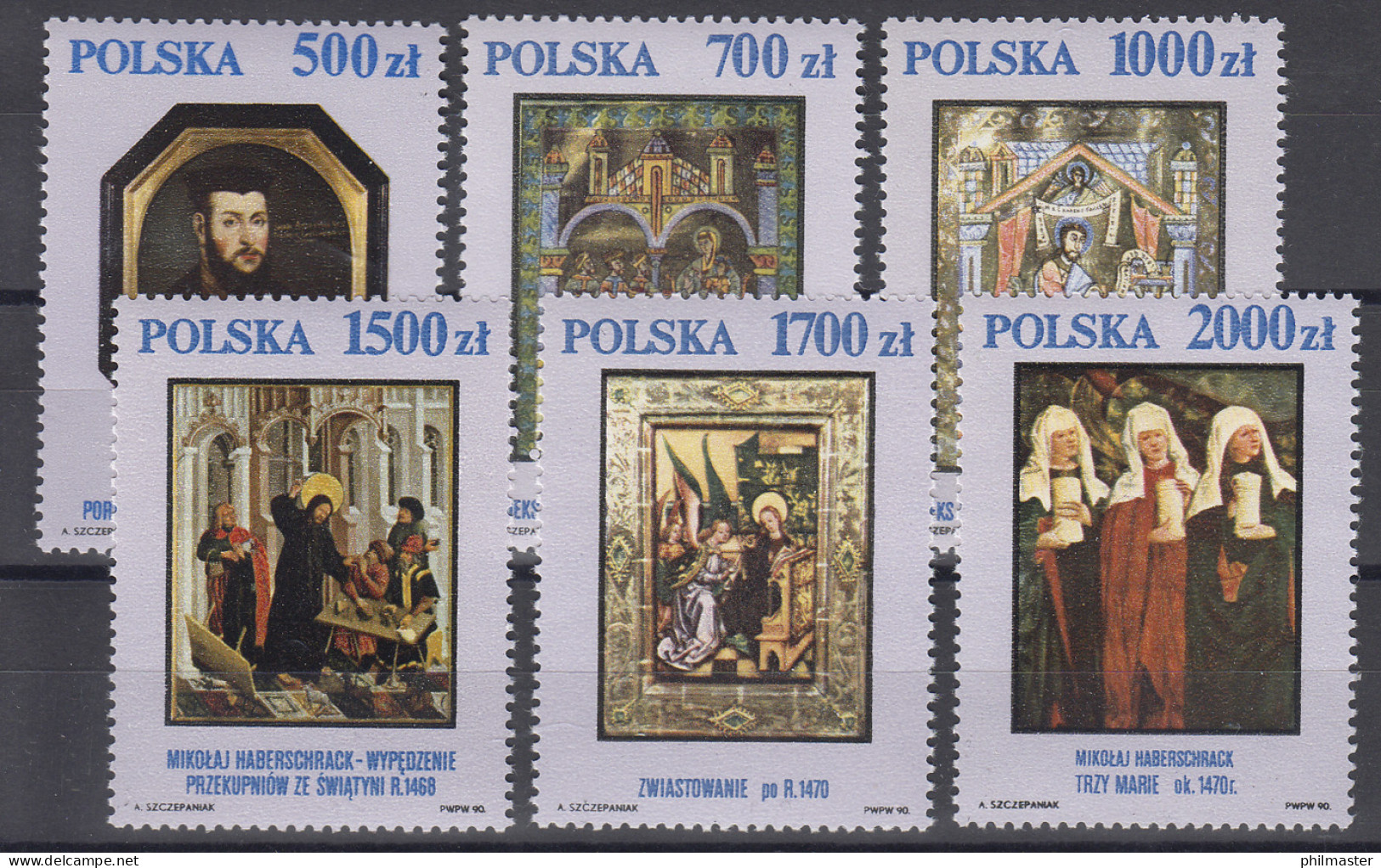 Polen: Gemälde Chrsitliche Motive 1990, 6 Werte, Satz ** - Andere & Zonder Classificatie