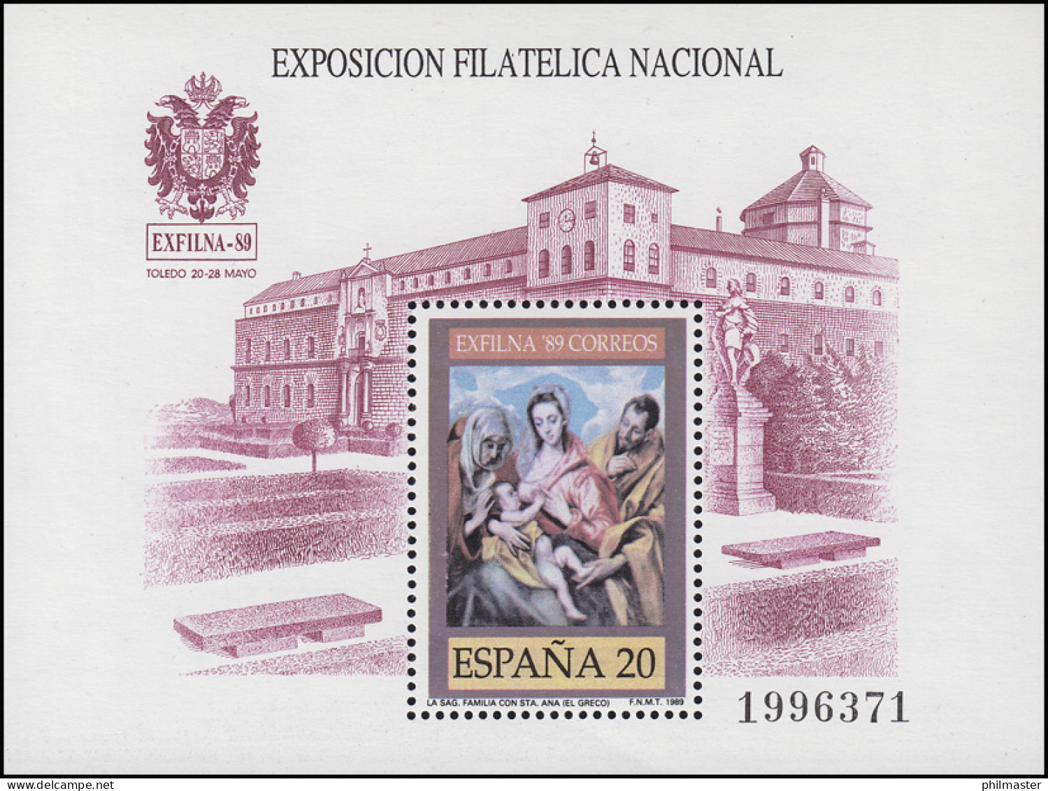 Spanien: Gemälde/Paintings El Greco Heilige Familie EXFILNA Toledo 89, Block ** - Andere & Zonder Classificatie