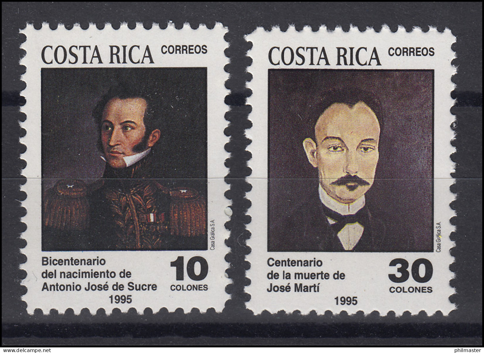 Costa Rica: Gemälde Paintings Antonio José De Sucre & José Martí, Satz ** - Autres & Non Classés