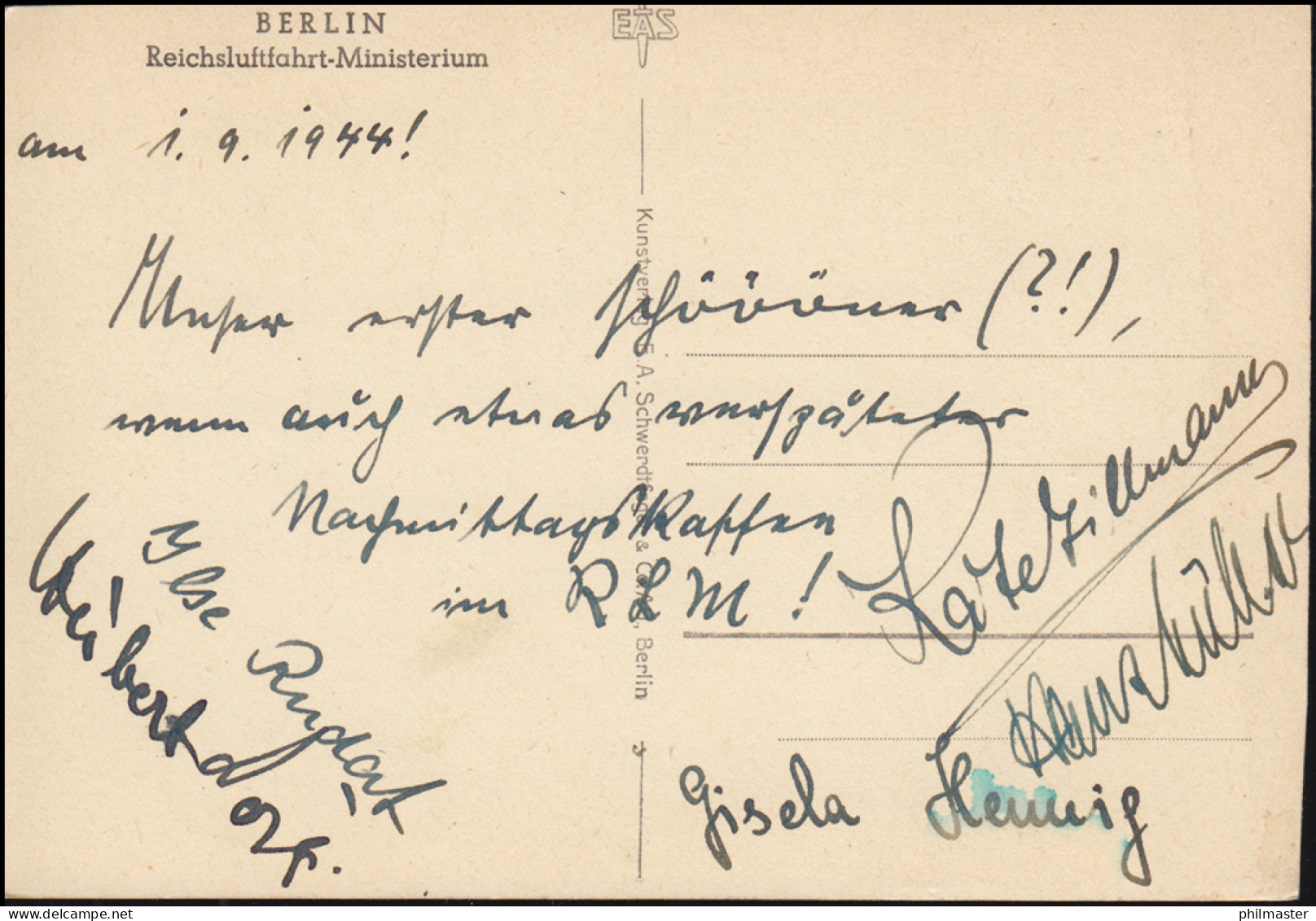 Ansichtskarte Berlin Reichsluftfahrtministerium, Rückseitg Beschriftet 1.9.1944 - Sonstige & Ohne Zuordnung