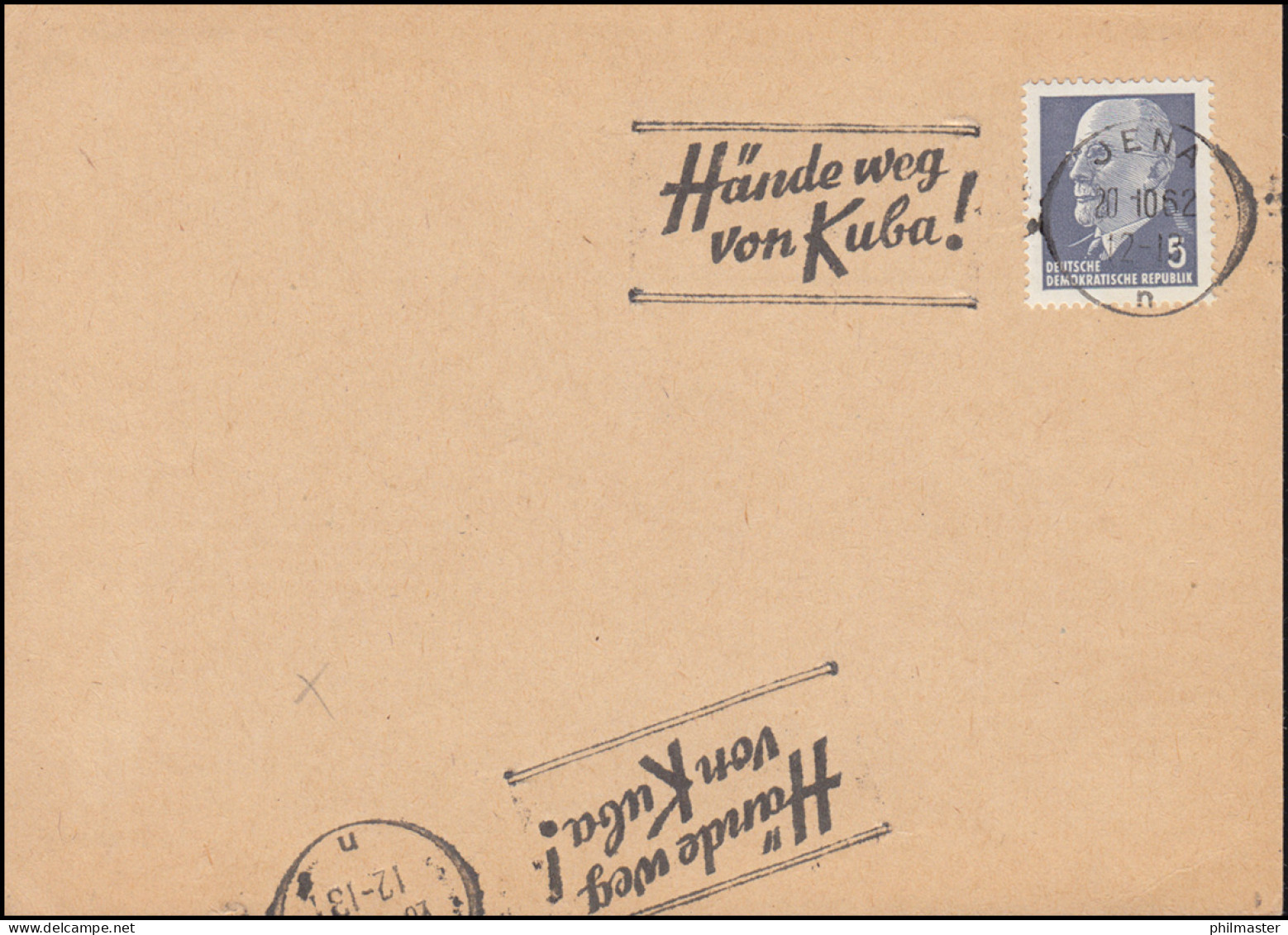 Hände Weg Von Kuba! Propaganda-Stempel Auf Blanko-Karte JENA 20.10.1962 - Other & Unclassified