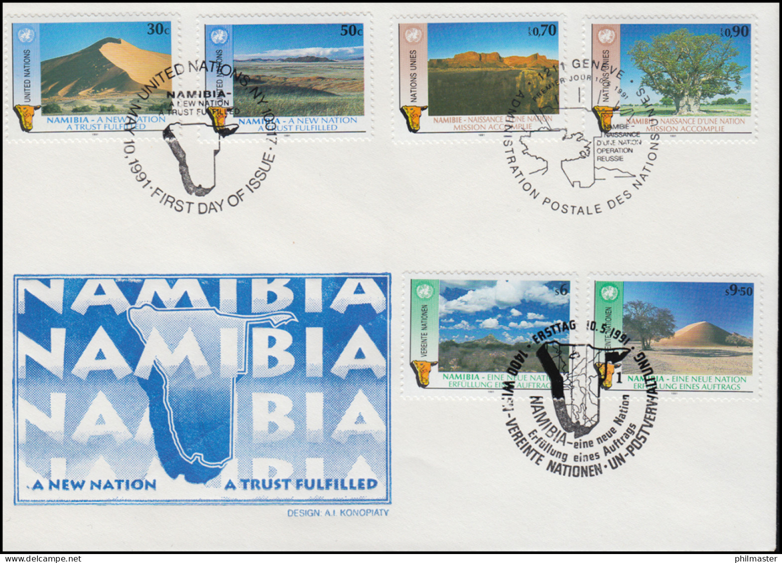 Namibia: Eine Neue Nation - Schmuck-FDC Der 3 UNO-Ausgaben 10.5.1991 - Autres & Non Classés