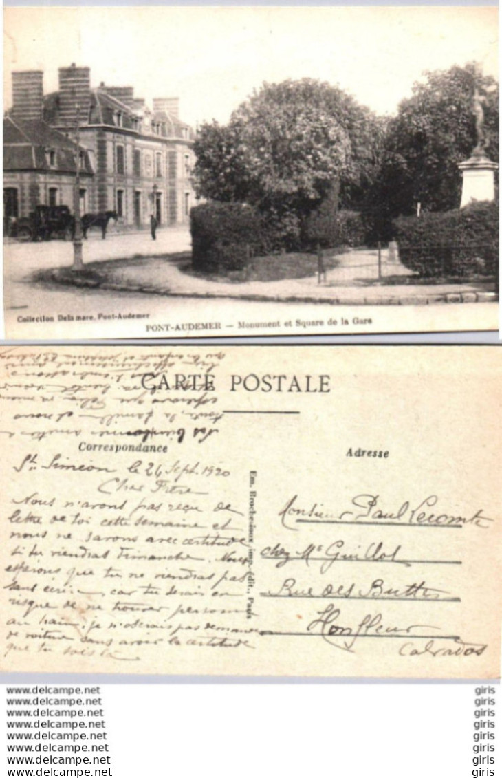 27 - Eure - Pont Audemer - Place De La Gare - Le Square Et Monument - Pont Audemer