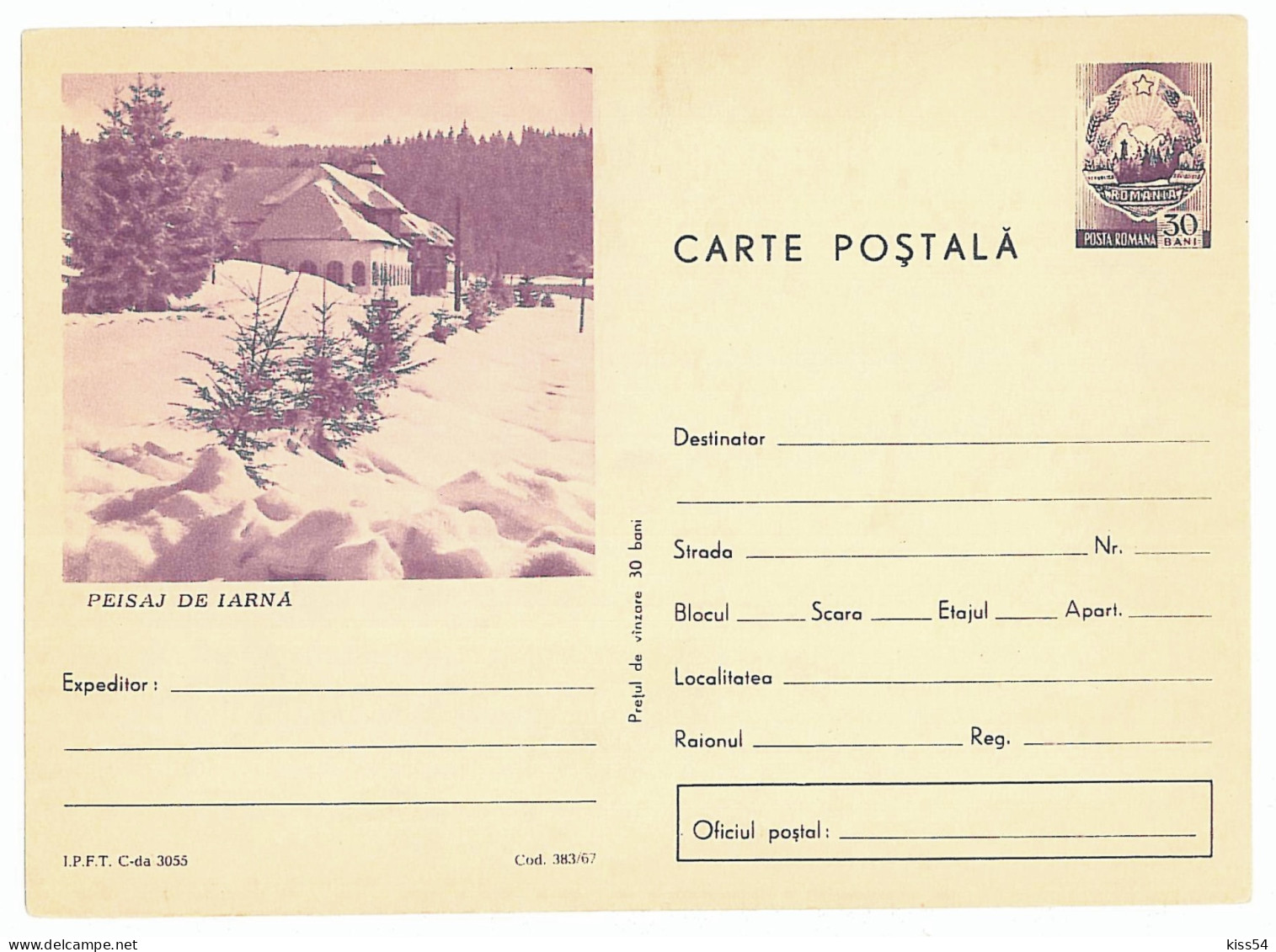 IP 67 - 383 Winter In The Mountain - Stationery - Unused - 1967 - Ganzsachen