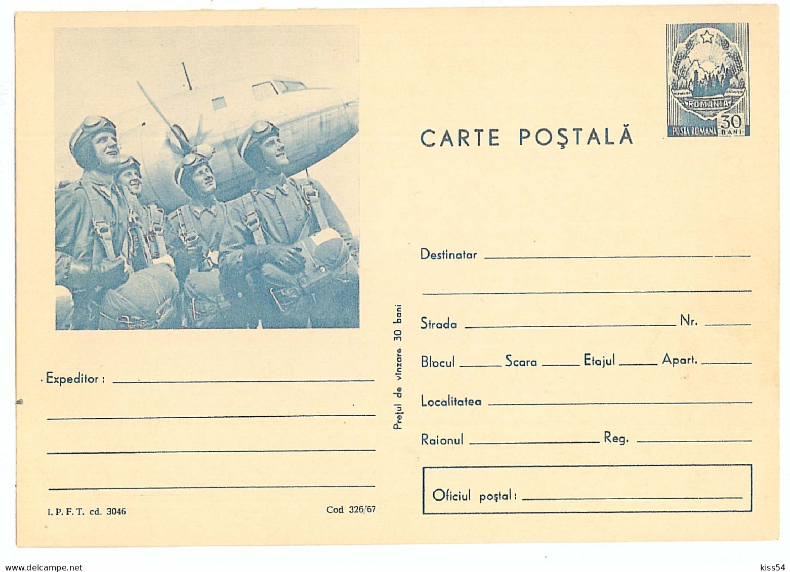IP 67 - 326 MILITARY, Parachute Jumper, Romania - Staionery - Unused - 1967 - Enteros Postales