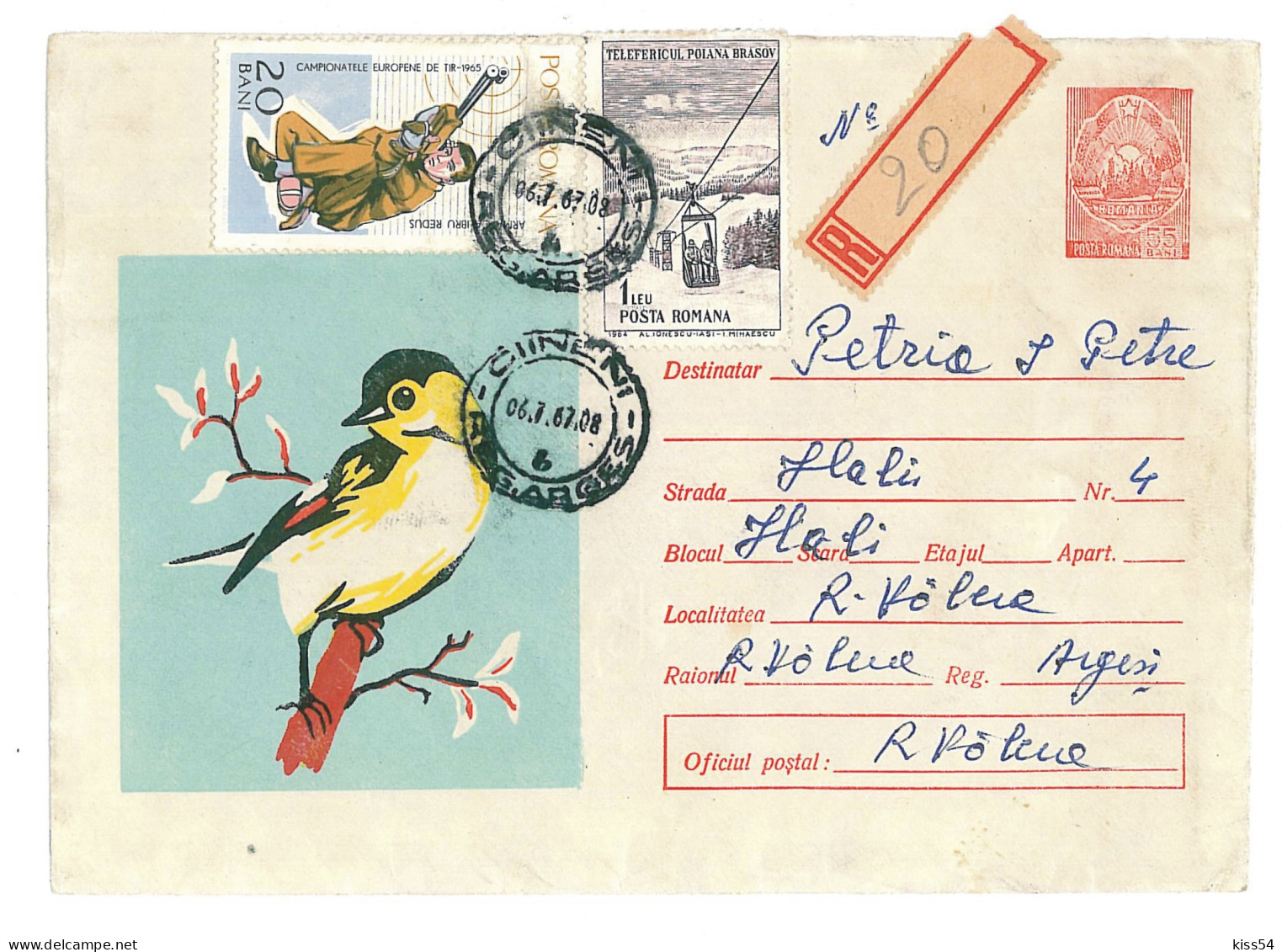 IP 67 - 035 BIRD, Titmouse, Romania - Registered Stationery - Used - 1967 - Interi Postali