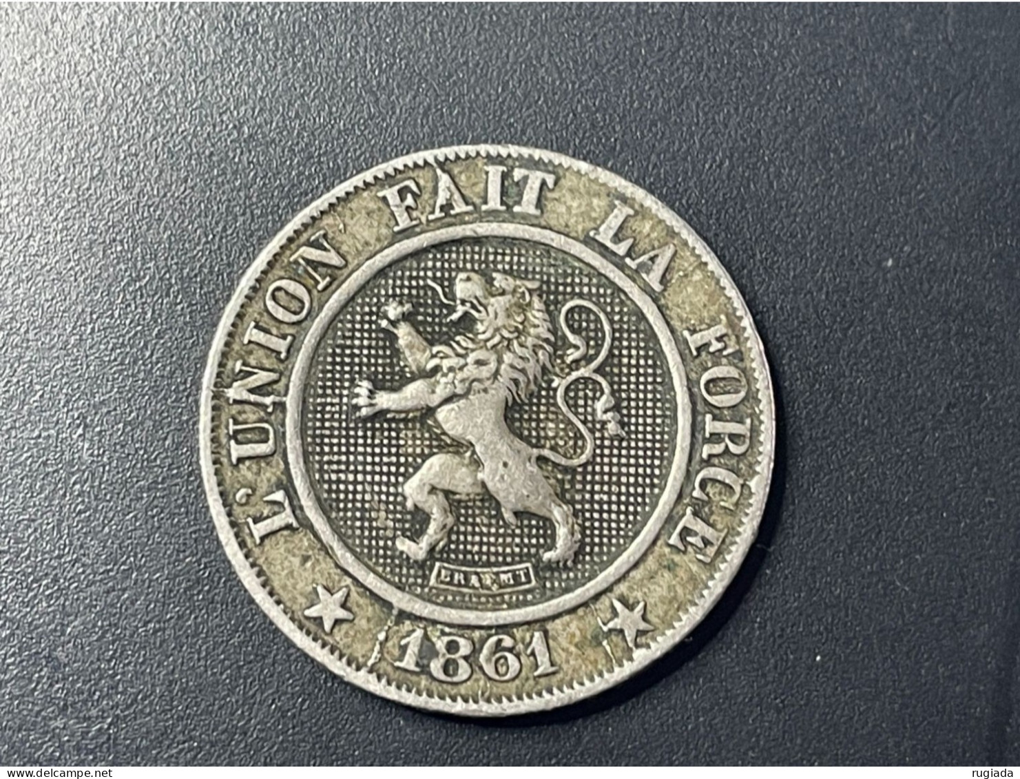 1861 Belgium 10 Centimes Coin, VF Very Fine, Die Crack Errors Lower Obverse - 10 Cents