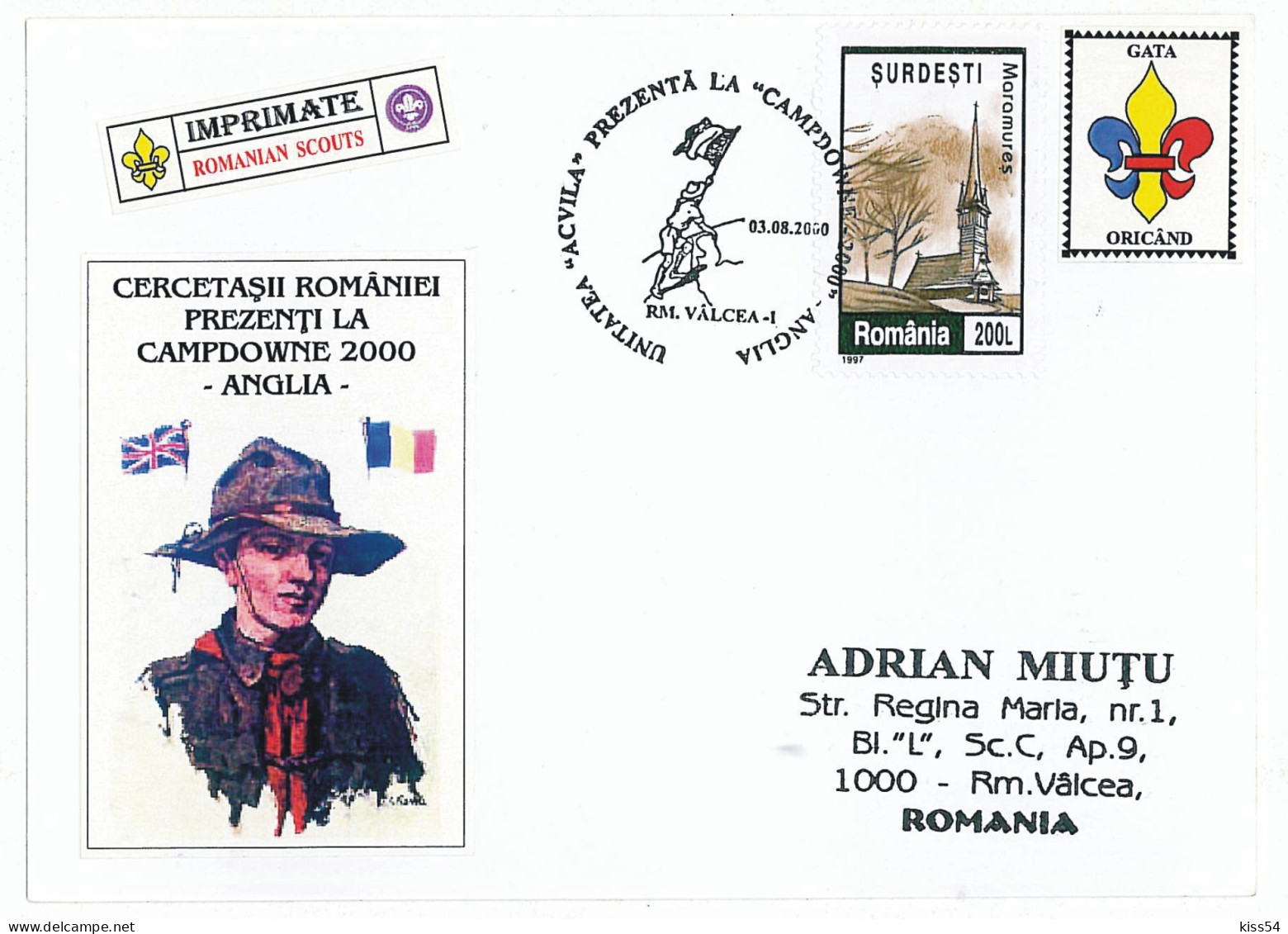 SC 70 - 1040 Scout ROMANIA - Cover - Used - 2000 - Covers & Documents