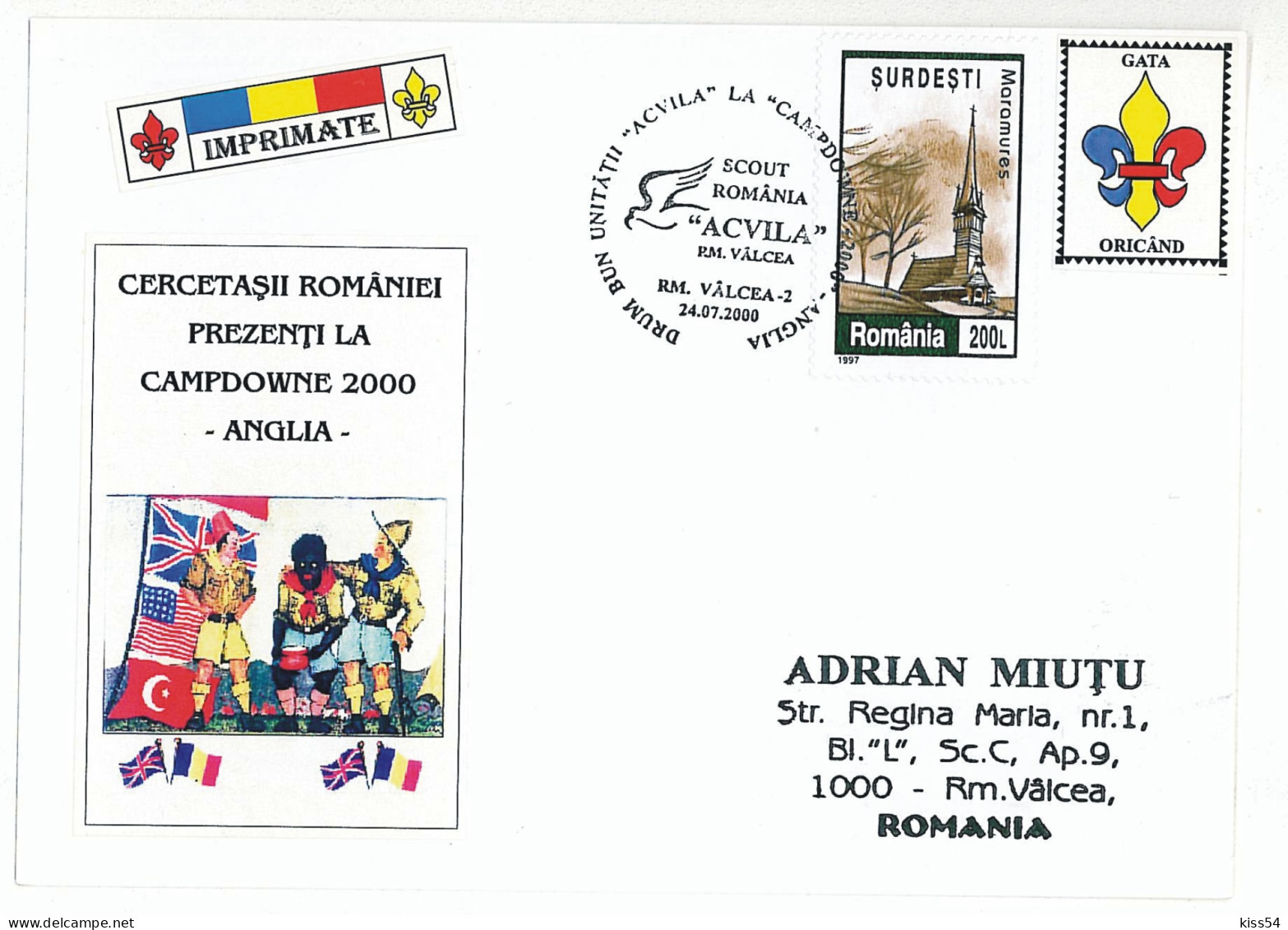 SC 70 - 1043 Scout ROMANIA - Cover - Used - 2000 - Lettres & Documents