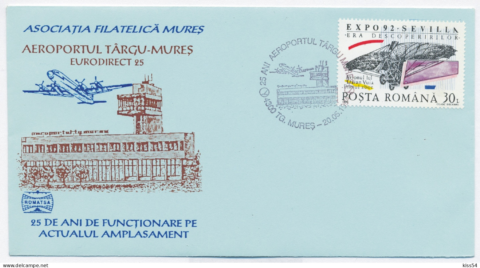 COV 38 - 1003 AIRPLANE, Romania - Cover - Used - 1994 - Lettres & Documents