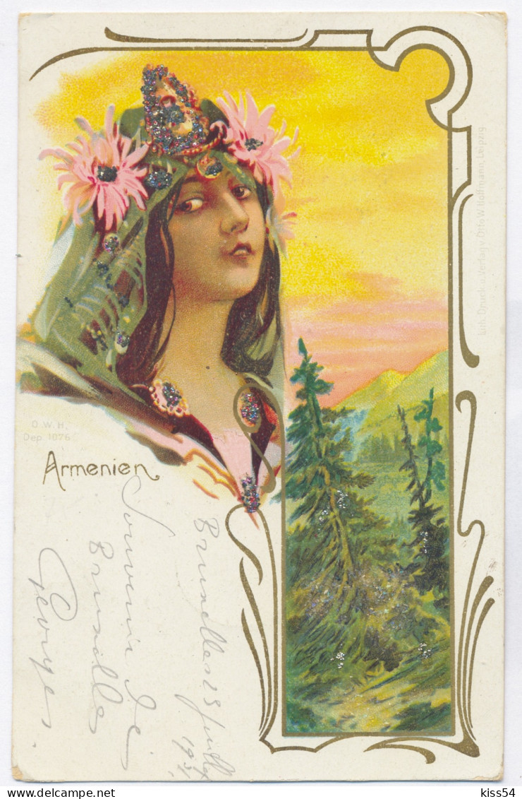 AR 2 - 10367 ETHNIC Woman, Armenia, Litho - Old Postcard - Used - 1902 - Armenien