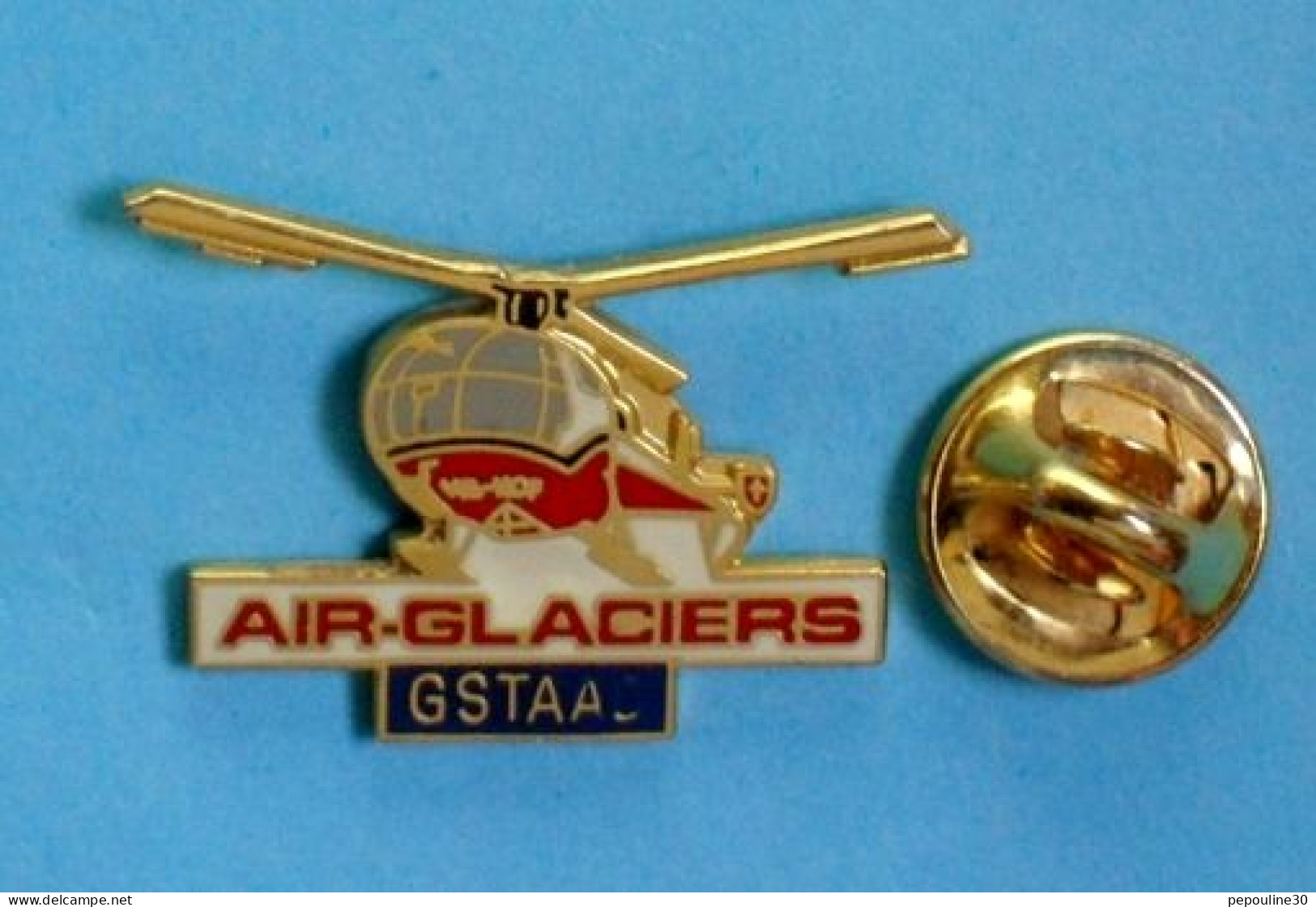 1 PIN'S //  ** HÉLICOPTÈRE / ALOUETTE III 316 B / AIR GLACIERS / GSTAAD ** . (LD COM) - Airplanes