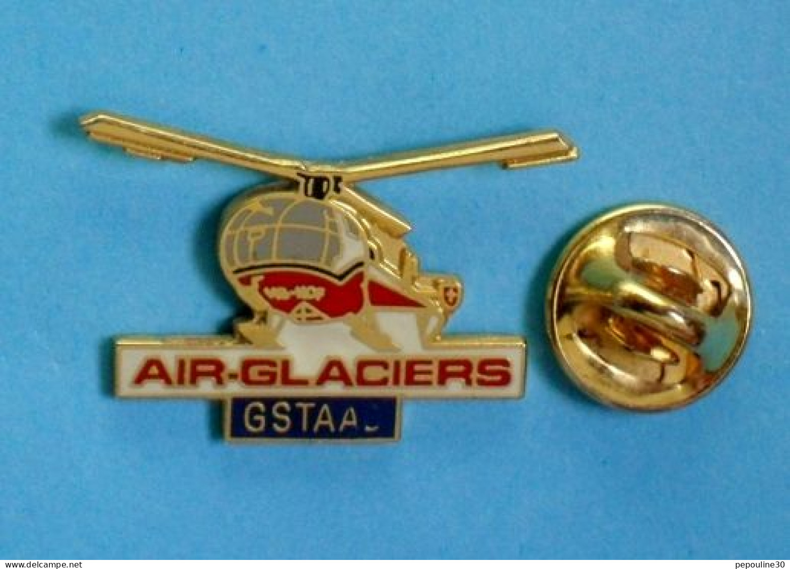 1 PIN'S //  ** HÉLICOPTÈRE / ALOUETTE III 316 B / AIR GLACIERS / GSTAAD ** . (LD COM)