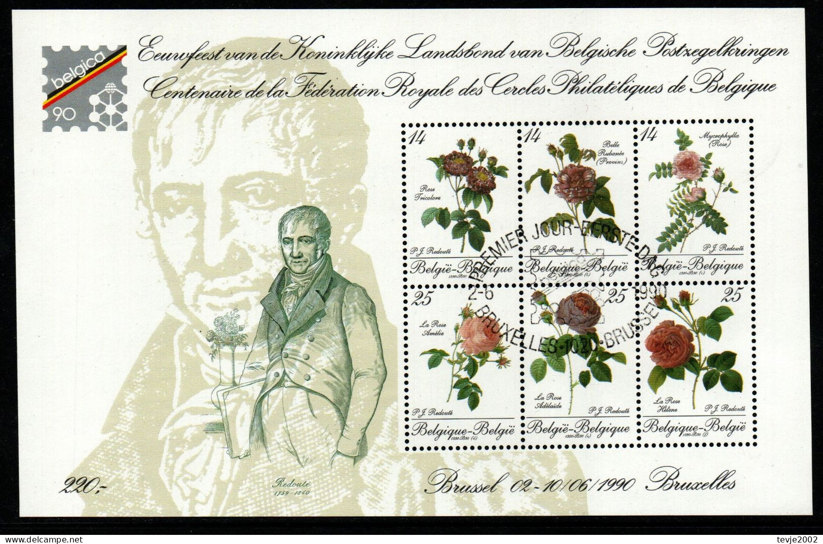 Belgien 1990 - Mi.Nr. Block 61 - Gestempelt Used - Blumen Flowers Rosen Flowers - Roses