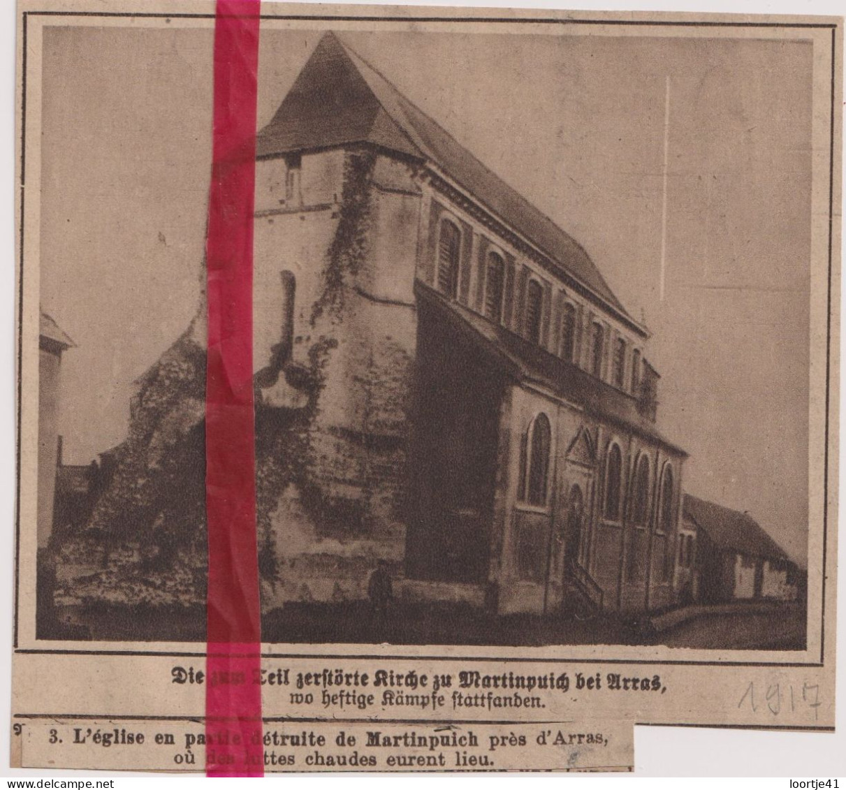 Martinpuich Près Arras - Ruines église - Orig. Knipsel Coupure Tijdschrift Magazine - 1917 - Sin Clasificación