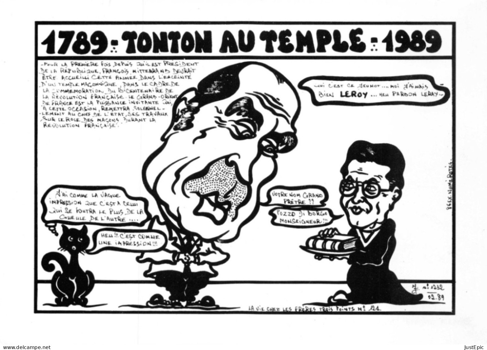 "1789: TONTON AU TEMPLE: 1989." - LARDIE Jihel Tirage 85 Ex. Caricature MITTERRAND LERAY Franc-maçonnerie - CPM - Satiriques