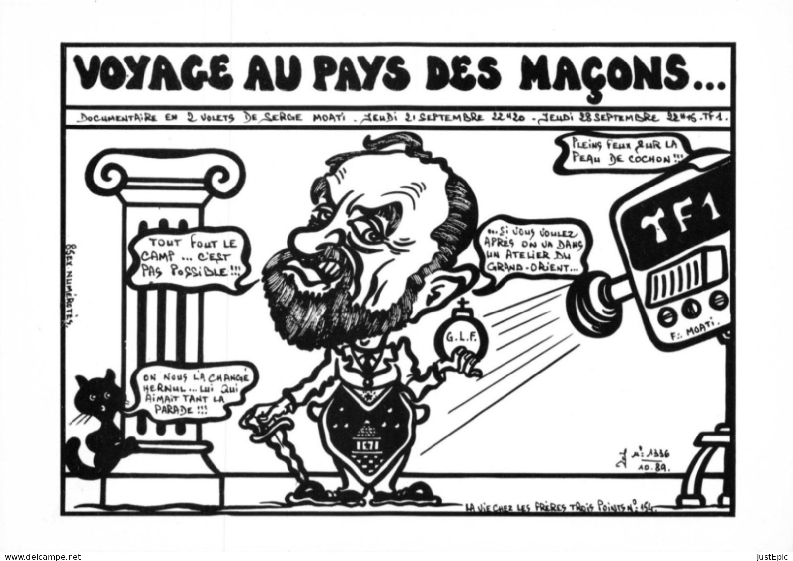 "VOYAGE AU PAYS DES MAÇONS... " - LARDIE Jihel Tirage 85 Ex. Caricature Charles HERNU Franc-maçonnerie - CPM - Satira