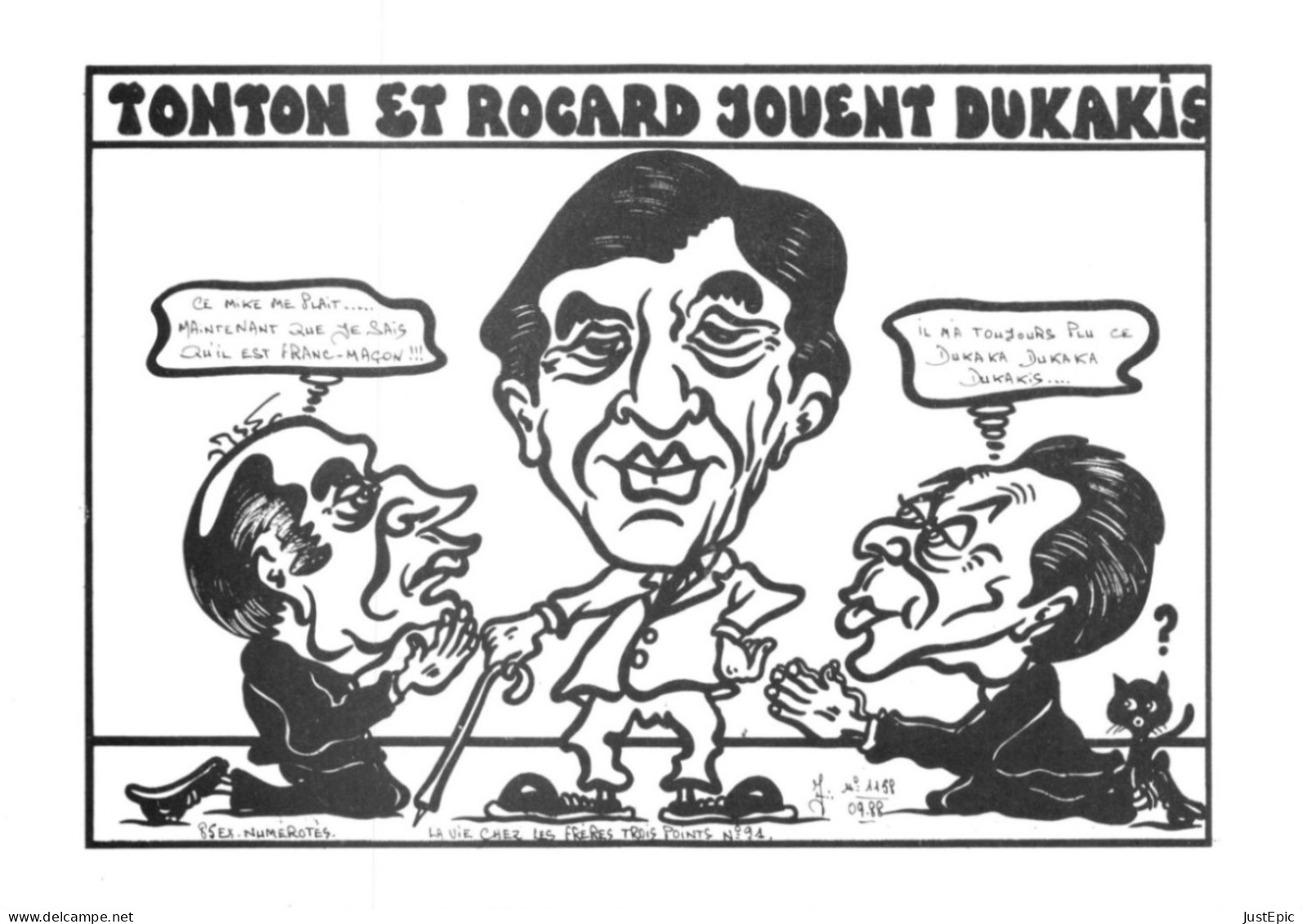 "TONTON ET ROCARD JOUENT DUKAKIS " - LARDIE Jihel Tirage  85 Ex. Caricature MITTERRAND Franc-maçonnerie - CPM - Satiriques