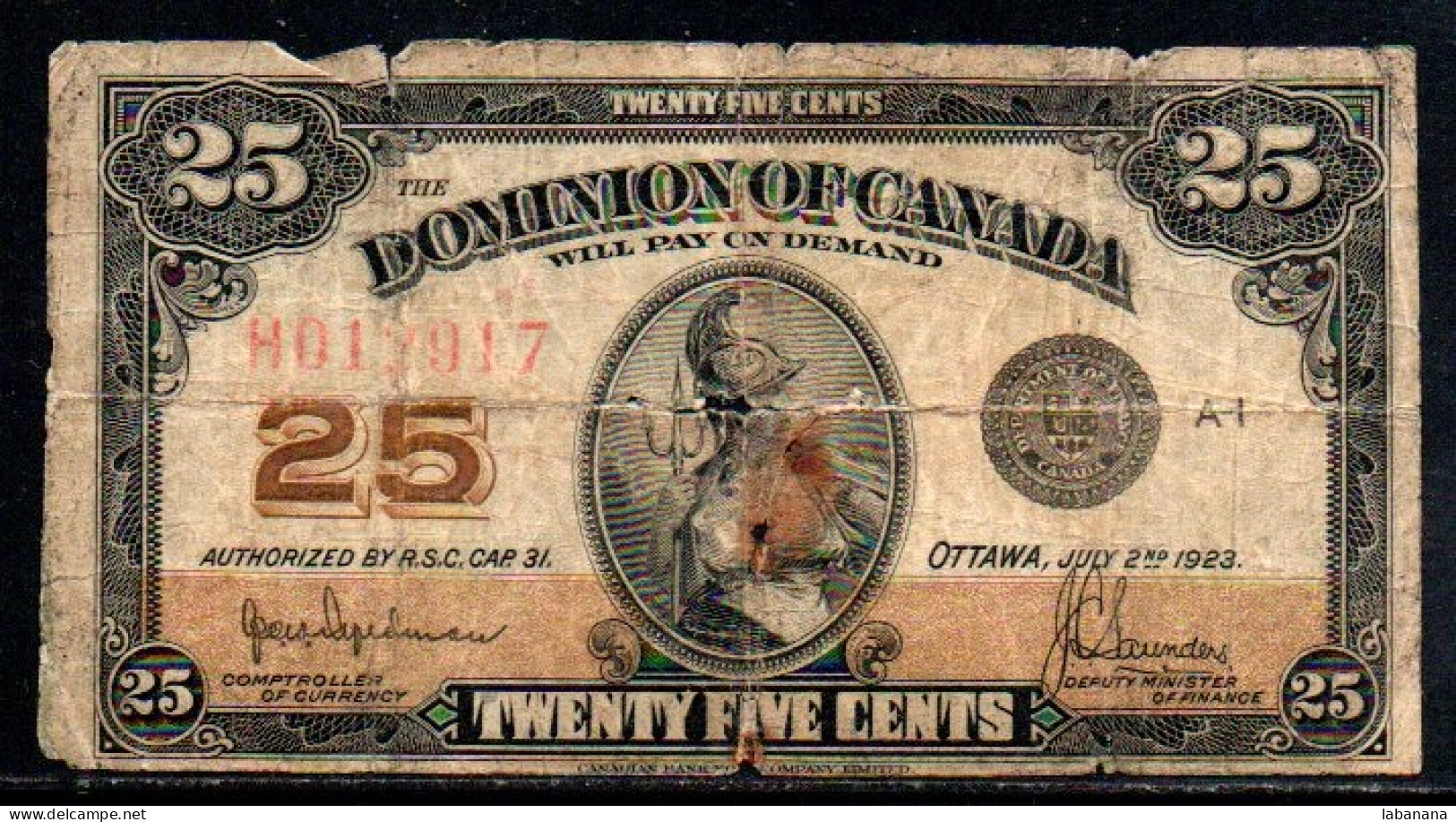 329-Canada 25c 1923 A1 Dans L'état - Canada