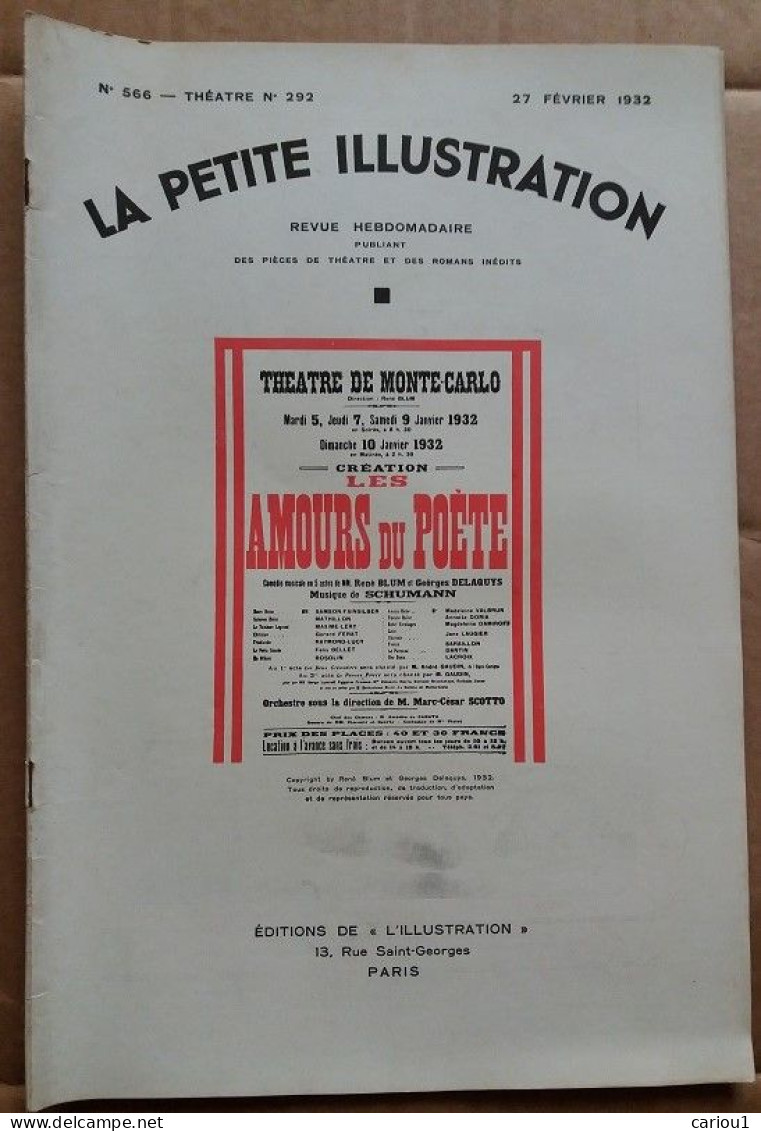 C1 Rene BLUM Les AMOURS DU POETE 1932 Petite Illustration HEINE Monte Carlo PORT INCLUS France - 1901-1940