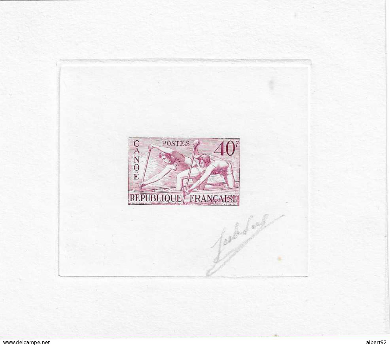 1954 France Yvert 963 (Scott 703). Artist Proof Trial Color, Signed By Jules Piel.Or En Canoë Jeux Olympiques Helsinski - Künstlerentwürfe