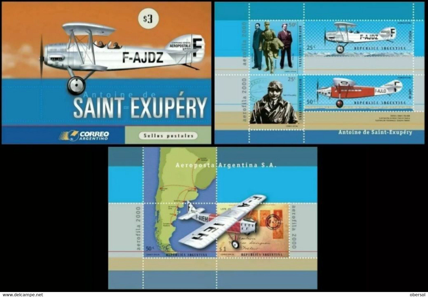 Argentina 2000 Aerofila Planes Saint Exupery Complete And Closed Booklet MNH - Unused Stamps