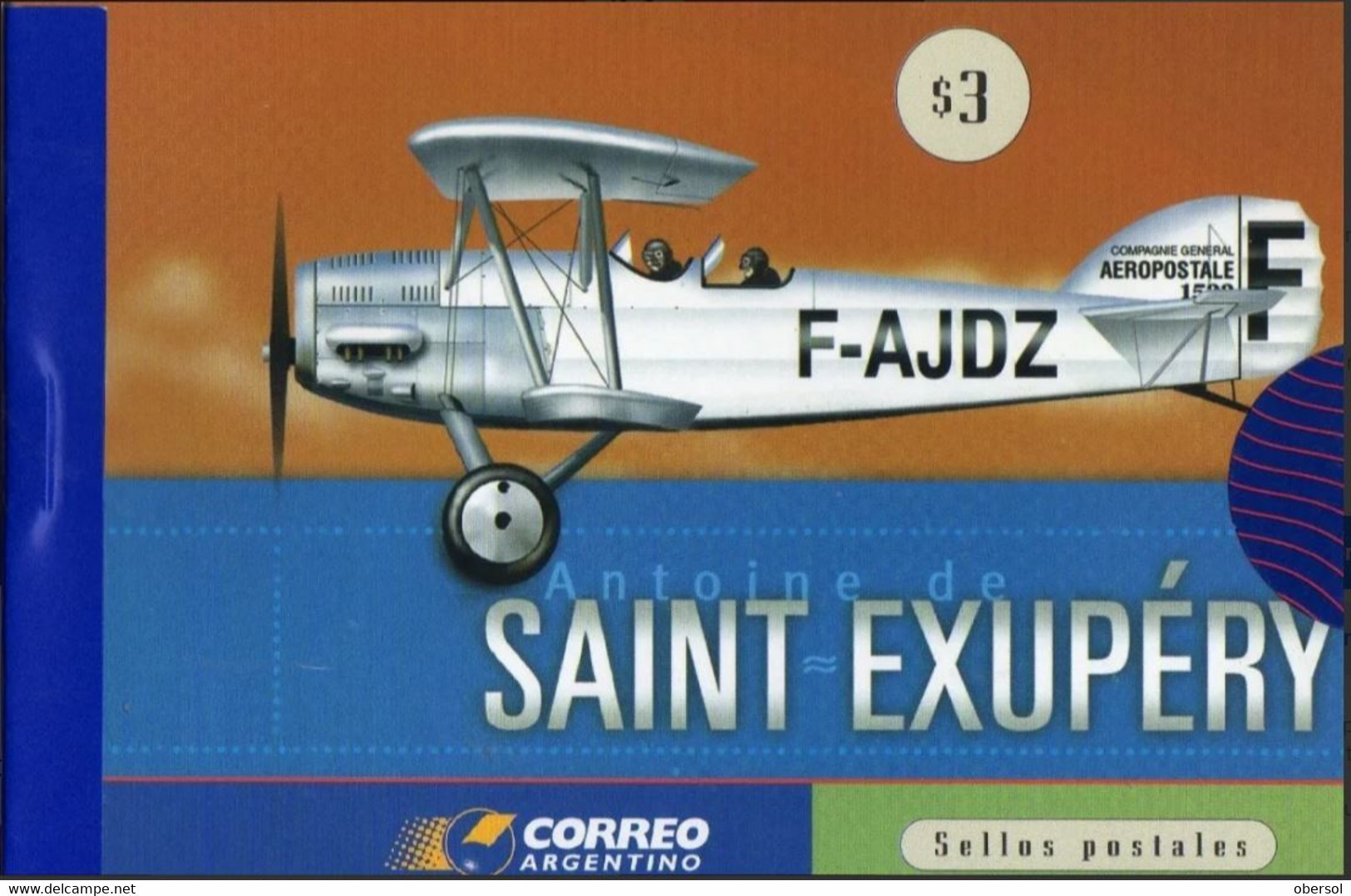 Argentina 2000 Aerofila Planes Saint Exupery Complete And Closed Booklet MNH - Neufs