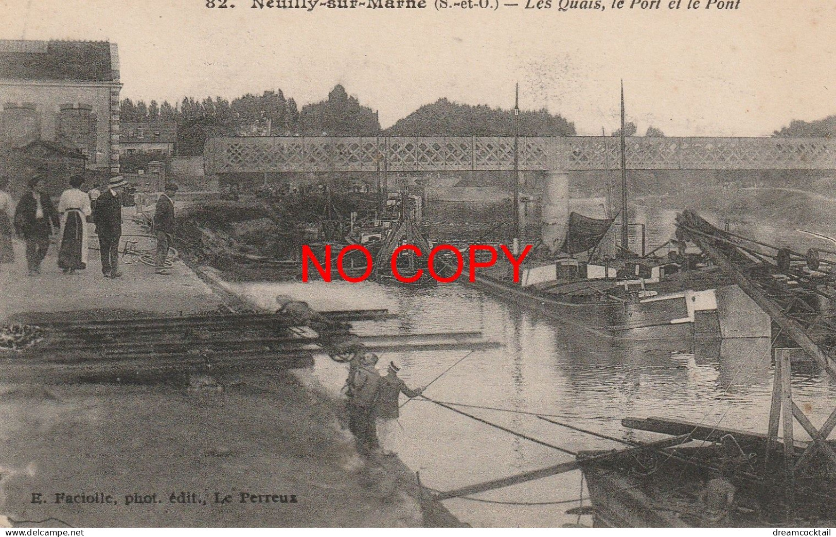 93 NEUILLY-SUR-MARNE. Les Quais, Le Port Et Le Pont Avec Péniches 1915 - Neuilly Sur Marne